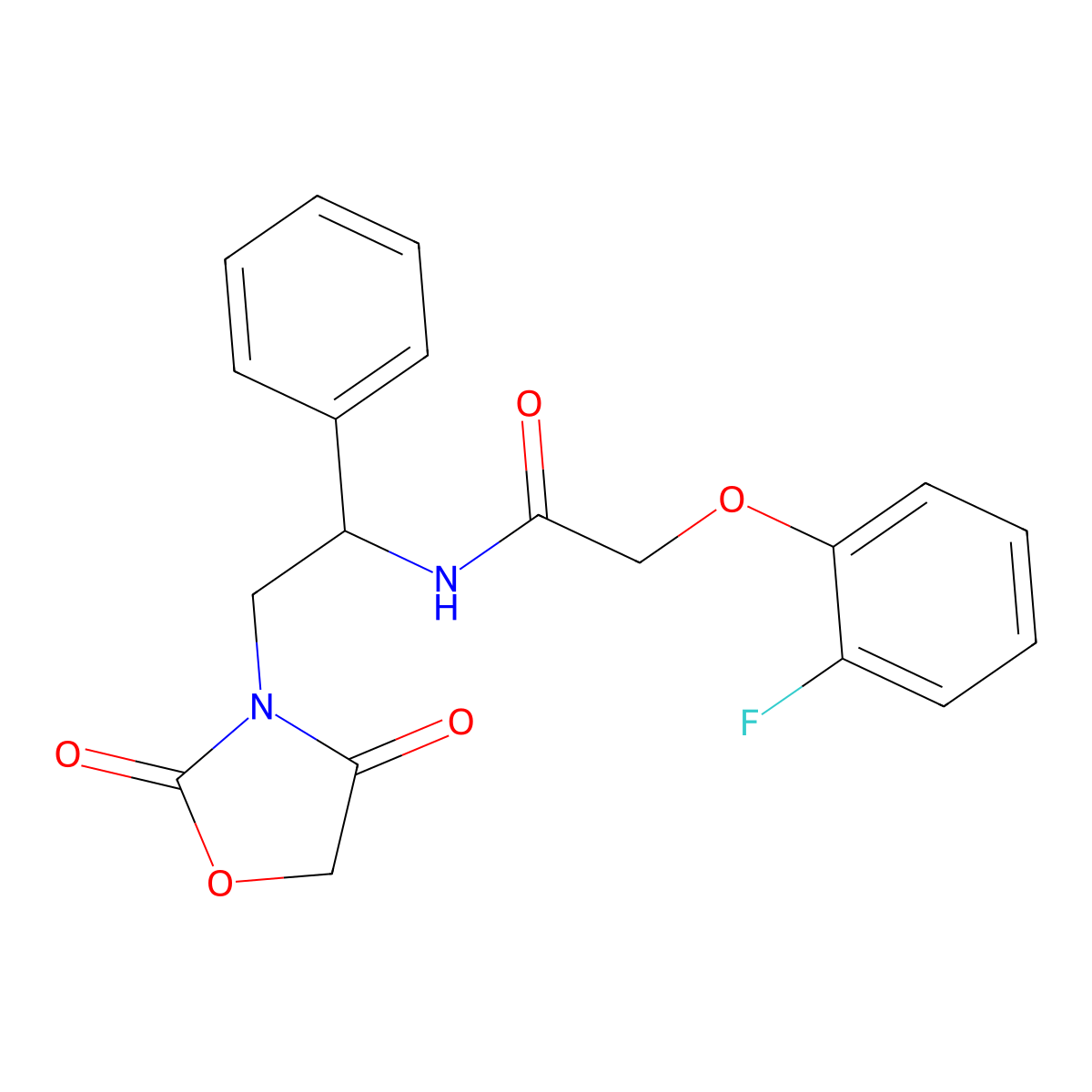 N-(2-(2,4-dioxooxazolidin-3-yl)-1-phenylethyl)-2-(2-fluorophenoxy)acetamide molecular structure, CAS 1904125-24-1