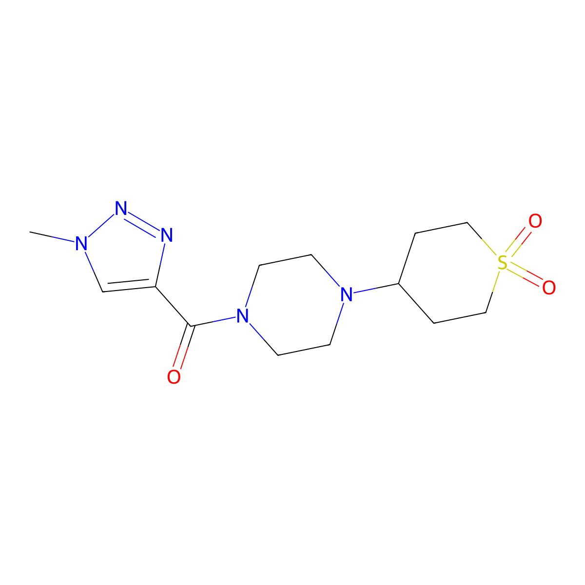 (4-(1,1-dioxidotetrahydro-2H-thiopyran-4-yl)piperazin-1-yl)(1-methyl-1H-1,2,3-triazol-4-yl)methanone molecular structure, CAS 1904125-78-5