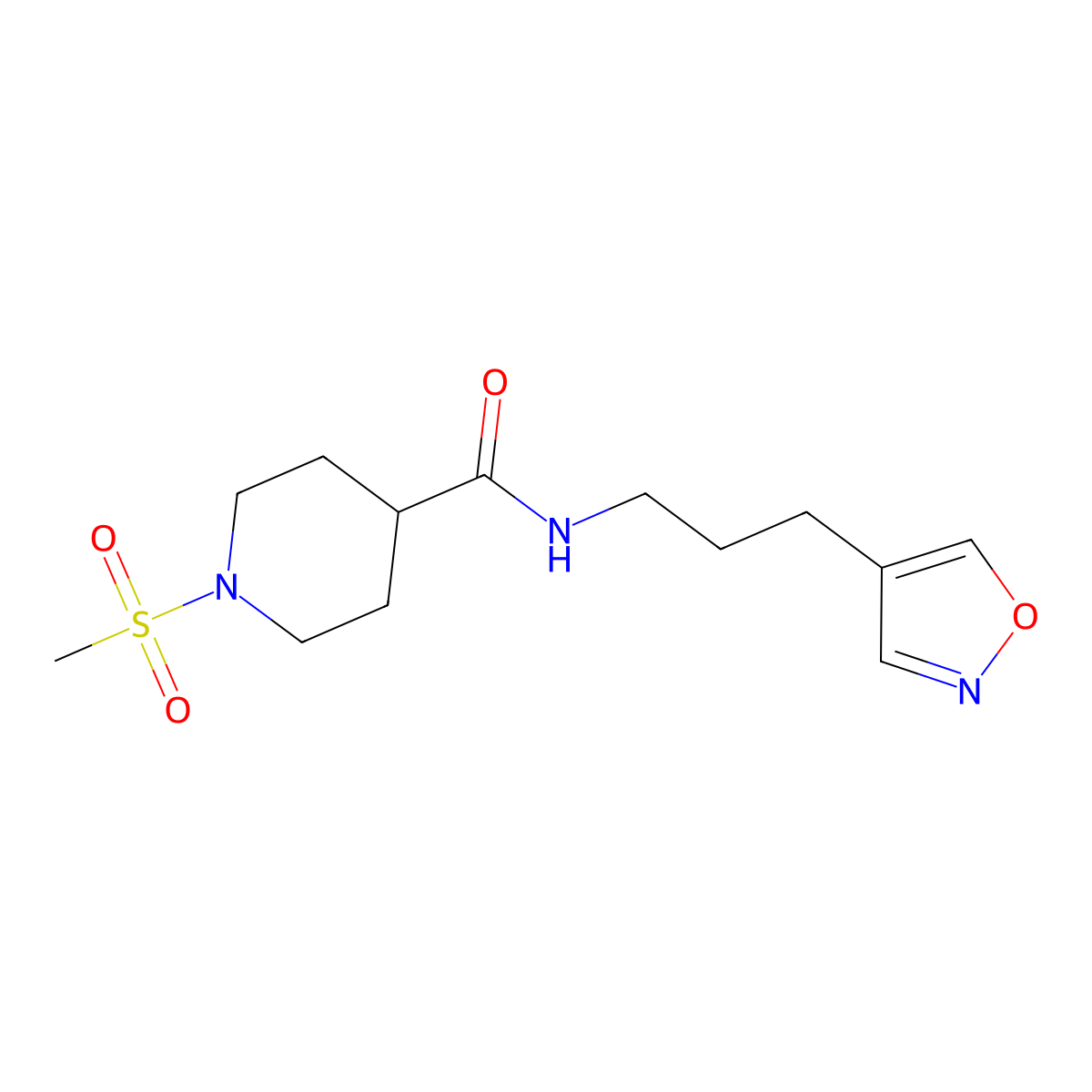 N-(3-(isoxazol-4-yl)propyl)-1-(methylsulfonyl)piperidine-4-carboxamide molecular structure, CAS 1904132-41-7