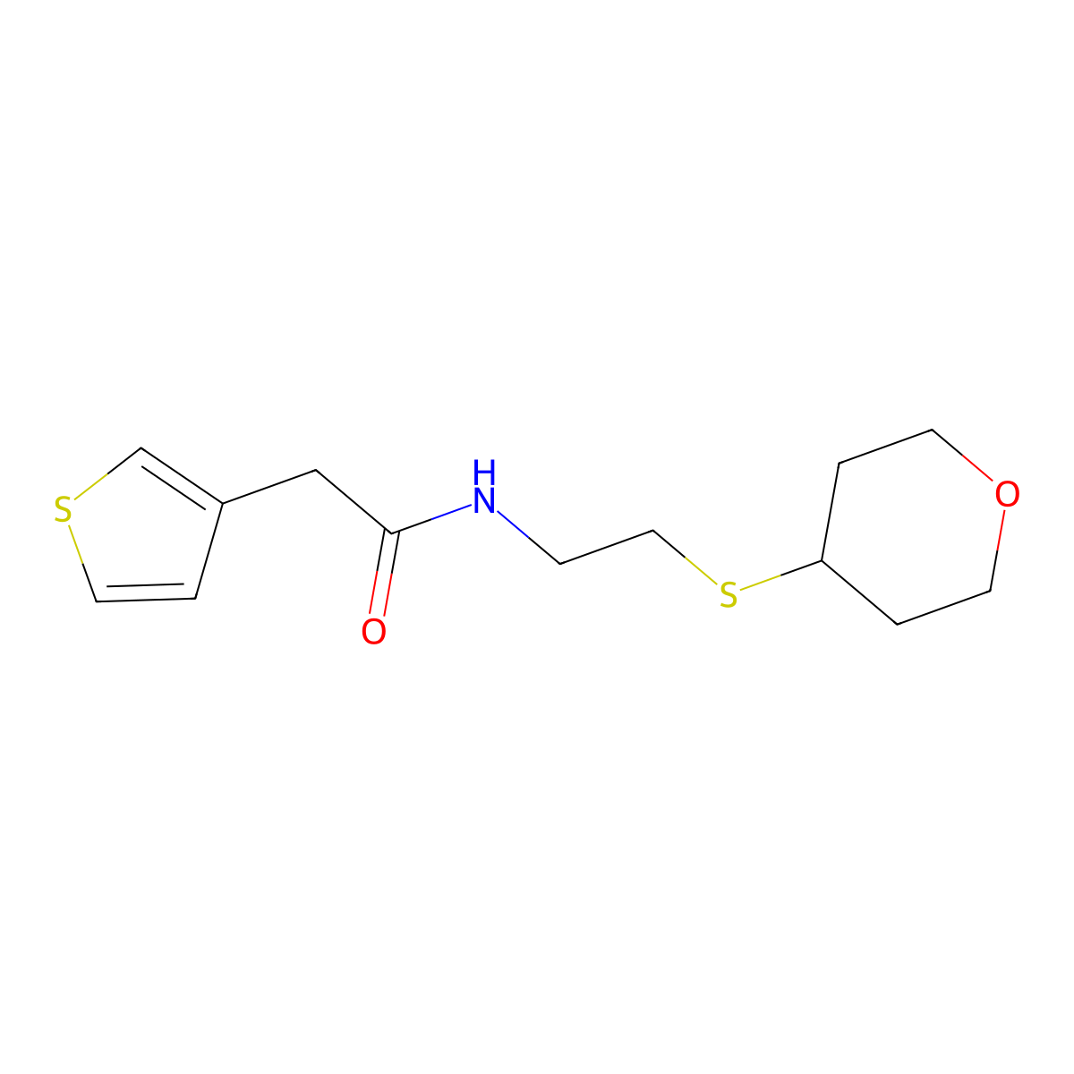 N-(2-((tetrahydro-2H-pyran-4-yl)thio)ethyl)-2-(thiophen-3-yl)acetamide molecular structure, CAS 1904133-92-1