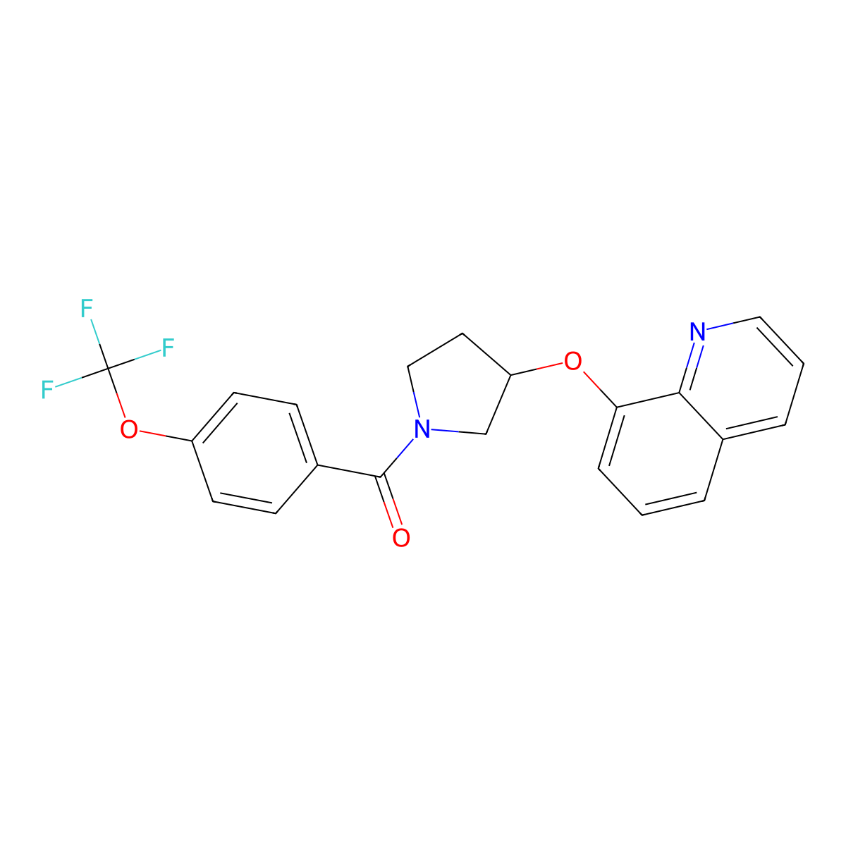 (3-(Quinolin-8-yloxy)pyrrolidin-1-yl)(4-(trifluoromethoxy)phenyl)methanone molecular structure, CAS 1904135-98-3