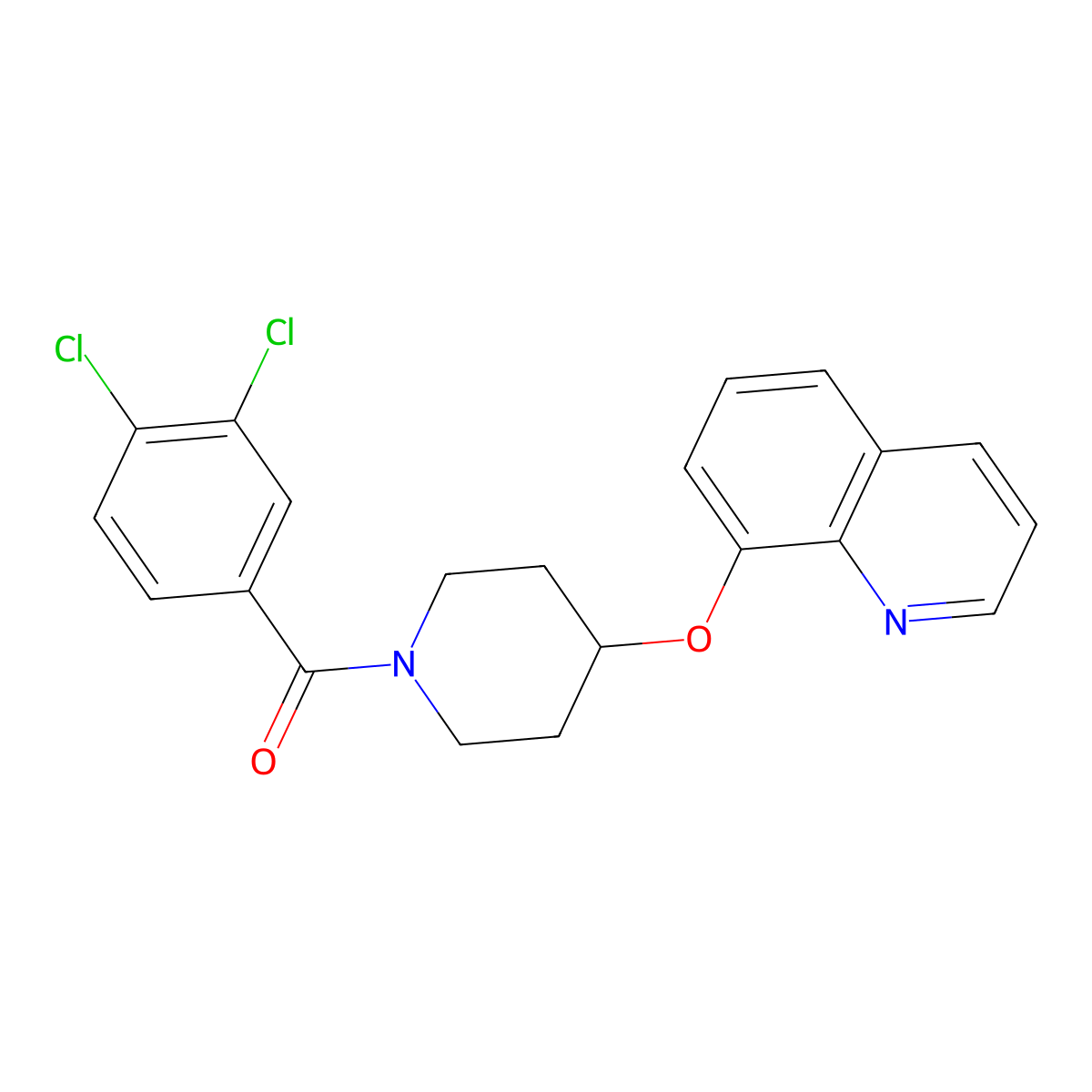 (3,4-Dichlorophenyl)(4-(quinolin-8-yloxy)piperidin-1-yl)methanone molecular structure, CAS 1904137-41-2