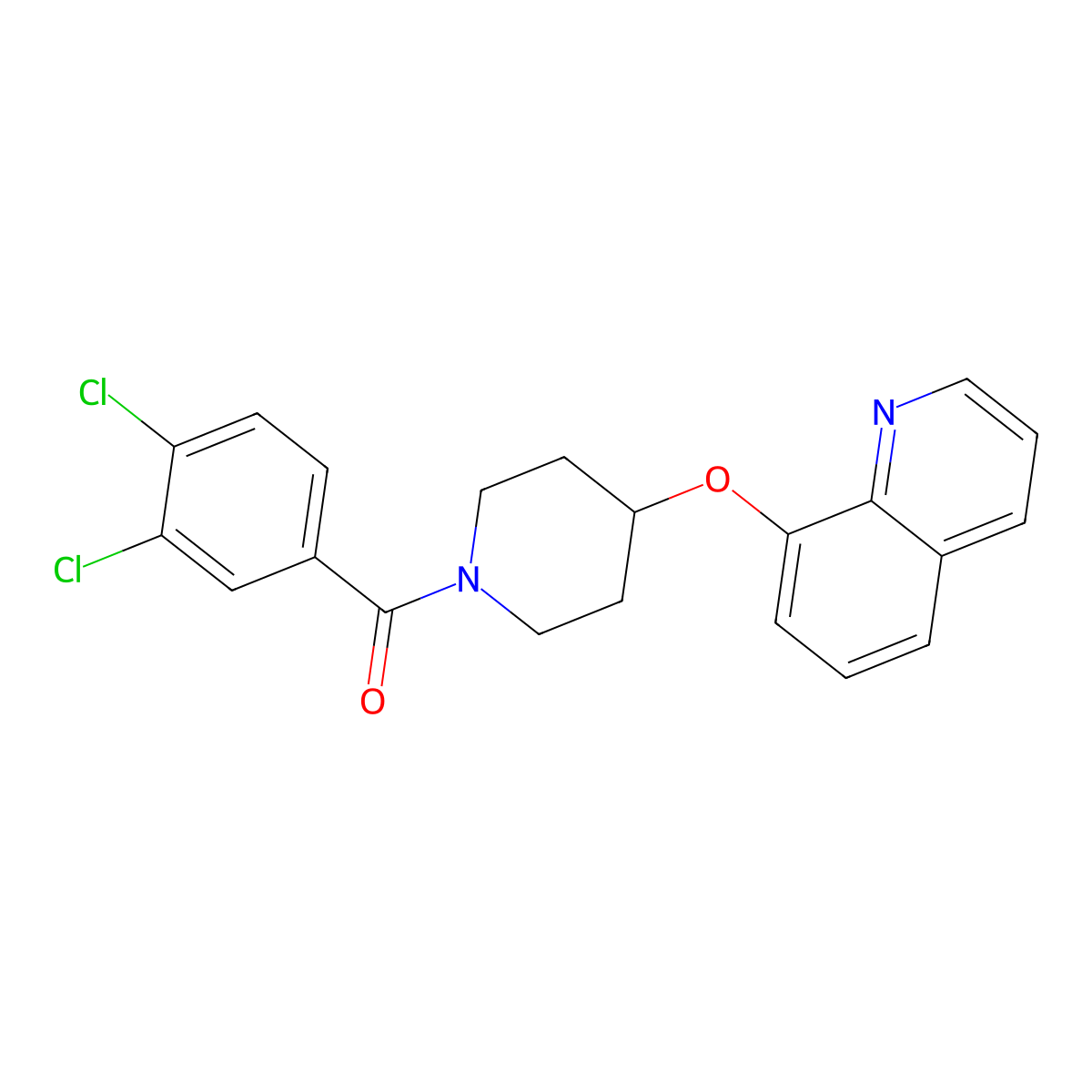 (3,4-Dichlorophenyl)(4-(quinolin-8-yloxy)piperidin-1-yl)methanone molecular structure, CAS 1904137-41-2