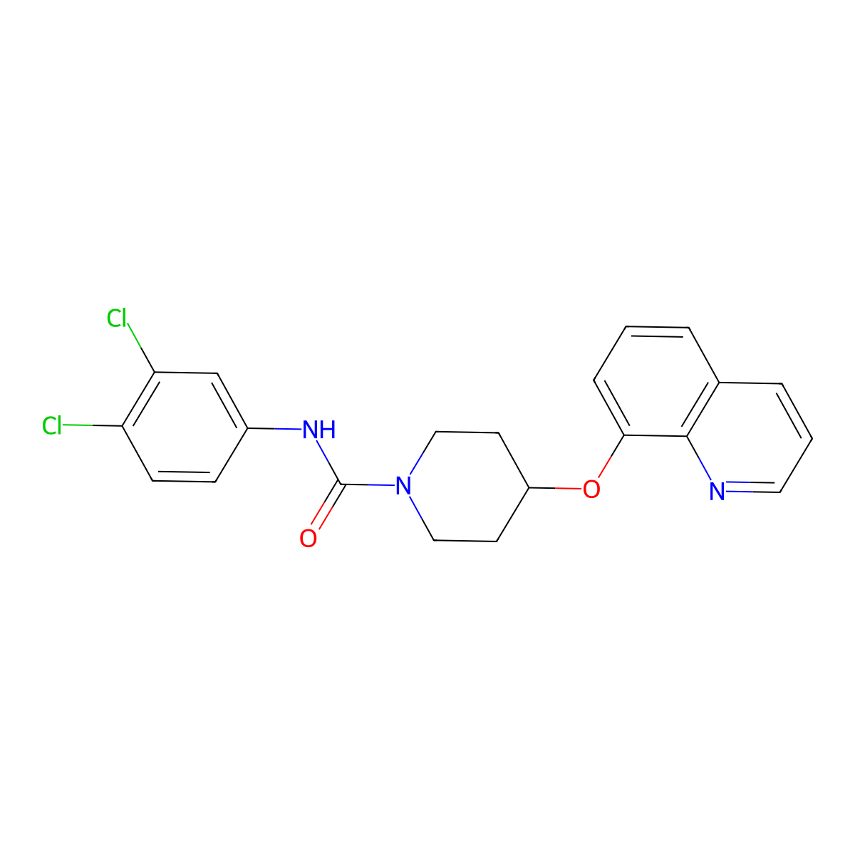 N-(3,4-dichlorophenyl)-4-(quinolin-8-yloxy)piperidine-1-carboxamide molecular structure, CAS 1904137-73-0