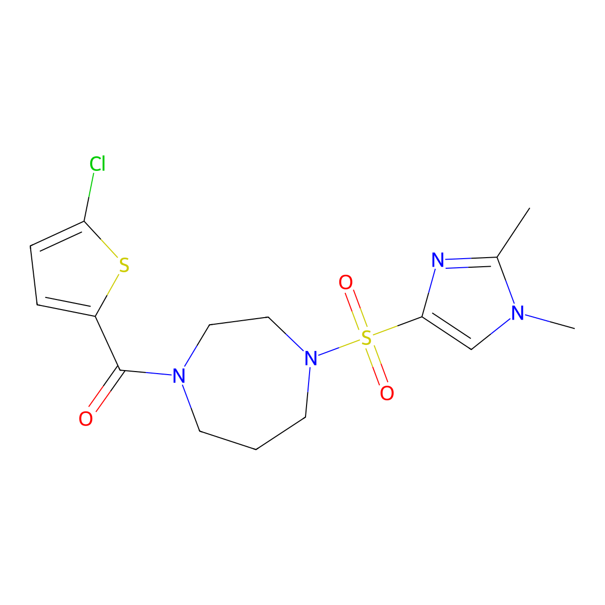 (5-chlorothiophen-2-yl)(4-((1,2-dimethyl-1H-imidazol-4-yl)sulfonyl)-1,4-diazepan-1-yl)methanone molecular structure, CAS 1904145-17-0