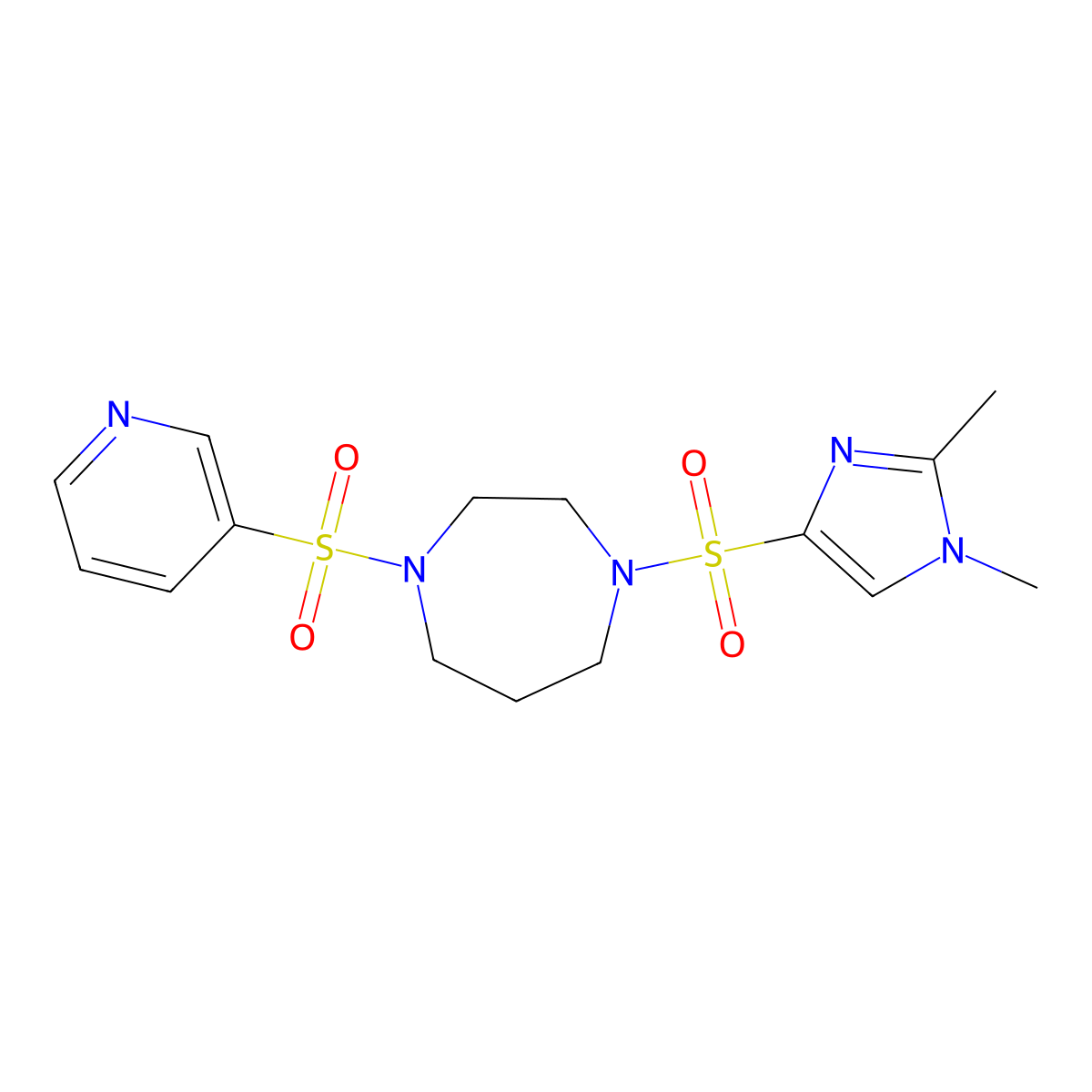 1-((1,2-dimethyl-1H-imidazol-4-yl)sulfonyl)-4-(pyridin-3-ylsulfonyl)-1,4-diazepane molecular structure, CAS 1904145-50-1