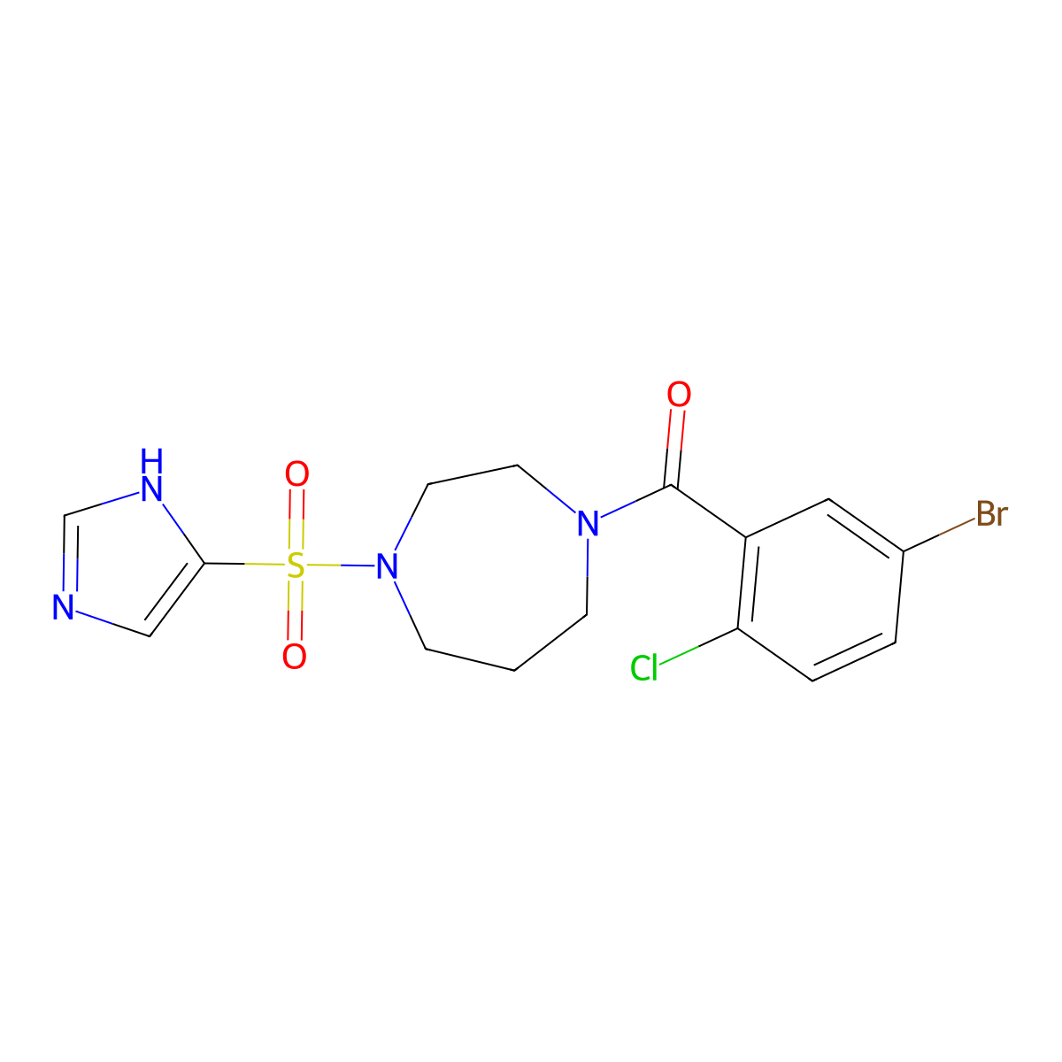 (4-((1H-imidazol-4-yl)sulfonyl)-1,4-diazepan-1-yl)(5-bromo-2-chlorophenyl)methanone molecular structure, CAS 1904146-77-5