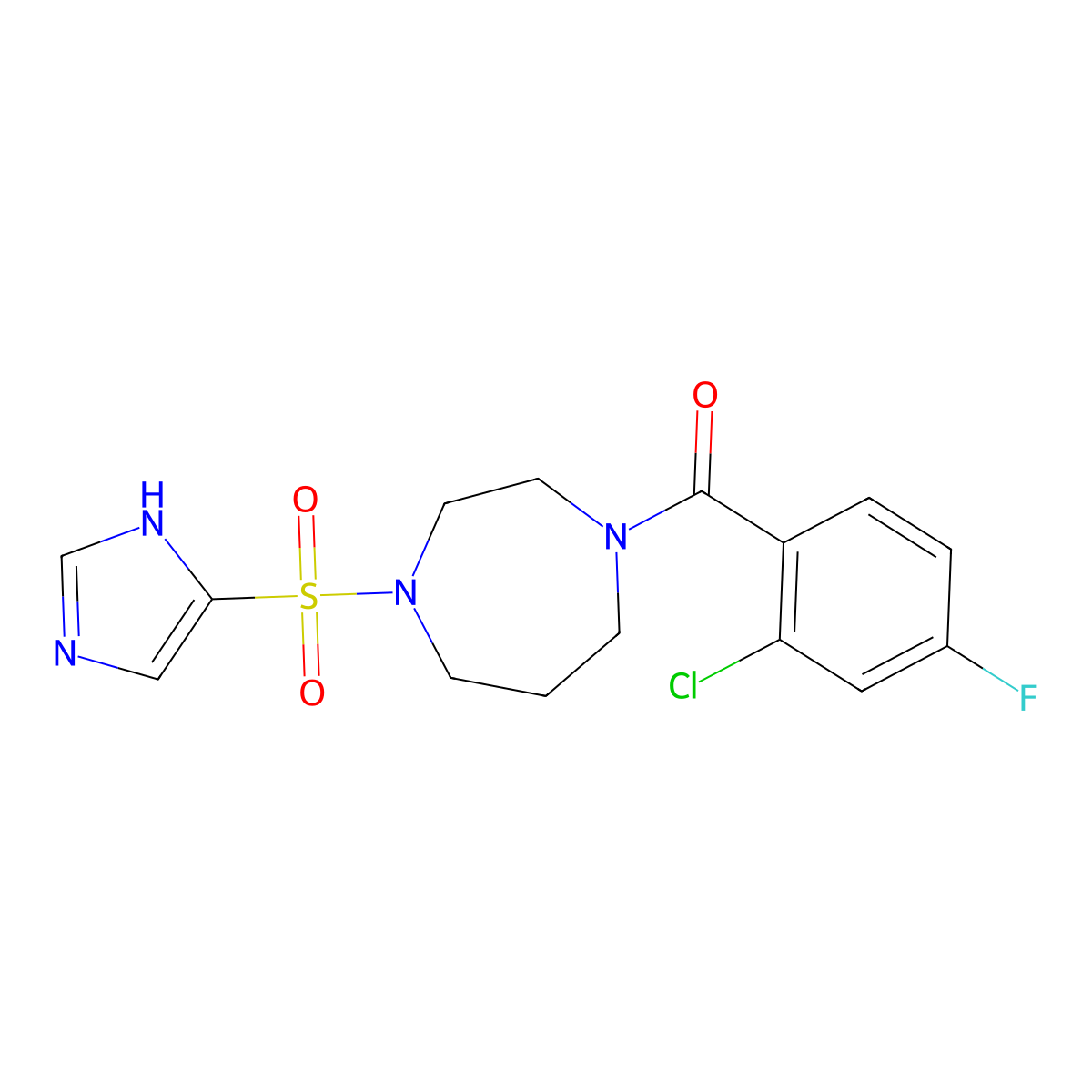 (4-((1H-imidazol-4-yl)sulfonyl)-1,4-diazepan-1-yl)(2-chloro-4-fluorophenyl)methanone molecular structure, CAS 1904149-59-2
