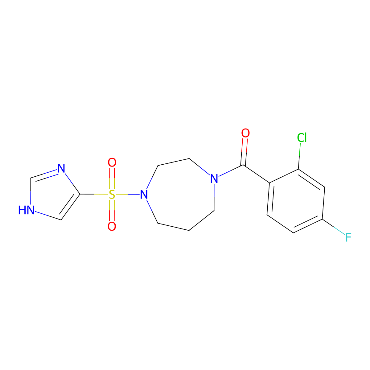 (4-((1H-imidazol-4-yl)sulfonyl)-1,4-diazepan-1-yl)(2-chloro-4-fluorophenyl)methanone molecular structure, CAS 1904149-59-2