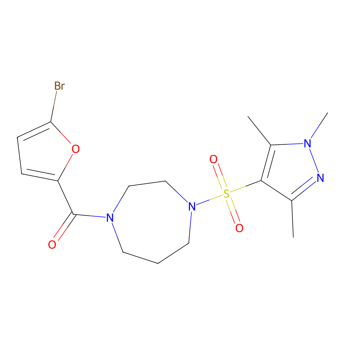 (5-bromofuran-2-yl)(4-((1,3,5-trimethyl-1H-pyrazol-4-yl)sulfonyl)-1,4-diazepan-1-yl)methanone molecular structure, CAS 1904151-21-8