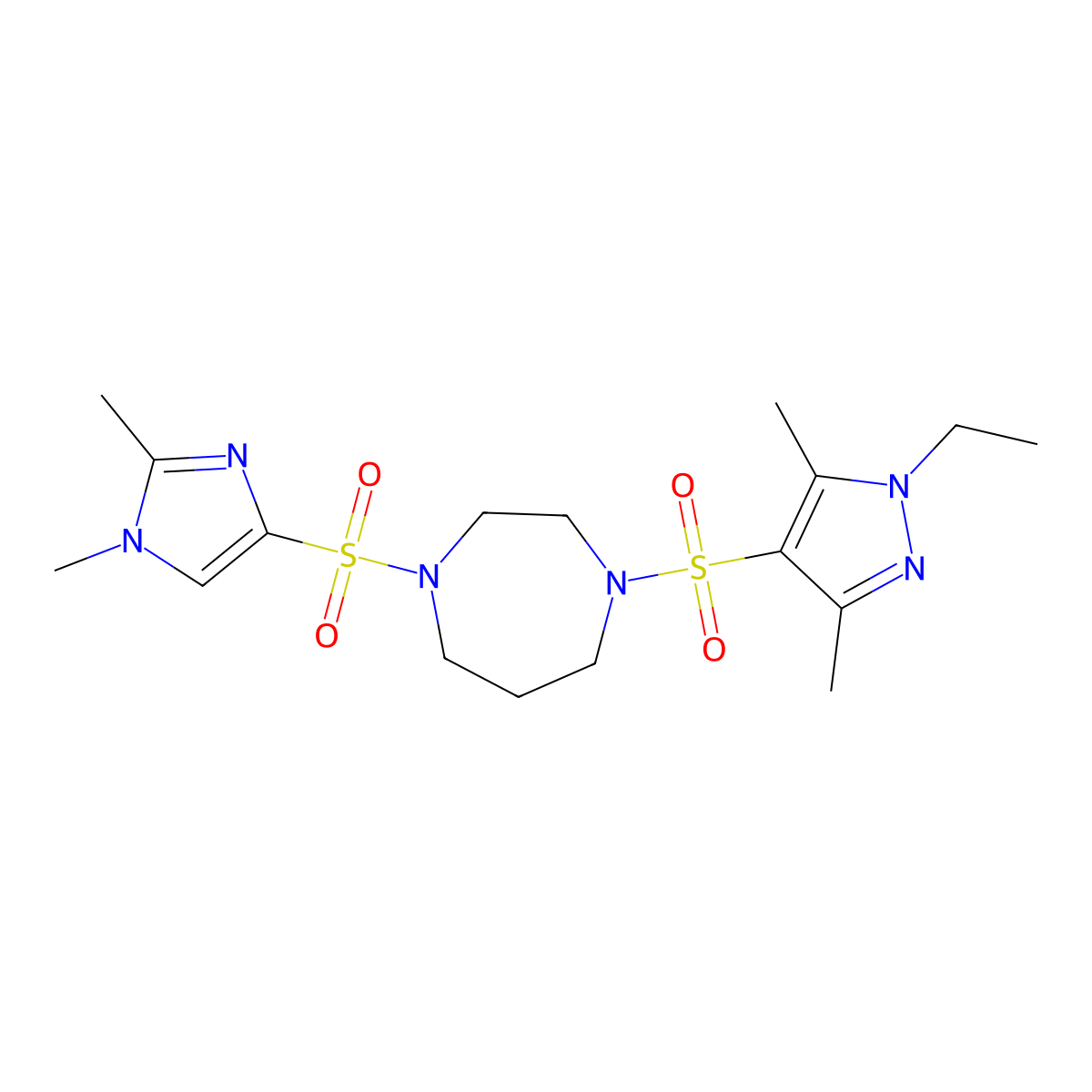 1-[(1,2-dimethyl-1H-imidazol-4-yl)sulfonyl]-4-[(1-ethyl-3,5-dimethyl-1H-pyrazol-4-yl)sulfonyl]-1,4-diazepane molecular structure, CAS 1904153-88-3