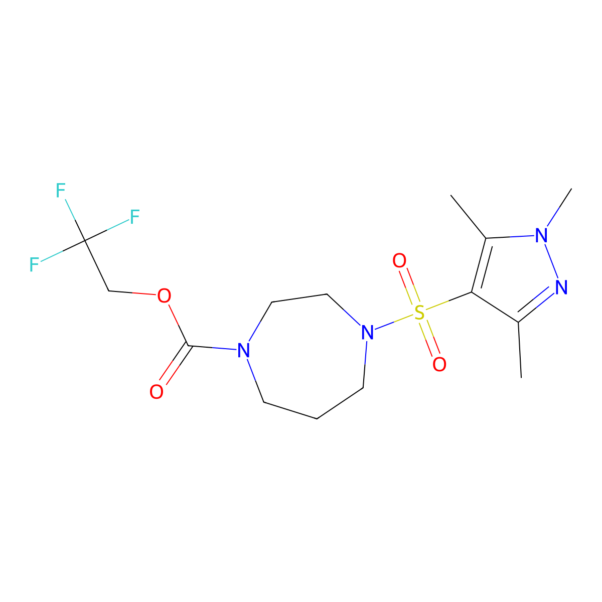 2,2,2-trifluoroethyl 4-[(1,3,5-trimethyl-1H-pyrazol-4-yl)sulfonyl]-1,4-diazepane-1-carboxylate molecular structure, CAS 1904165-62-3