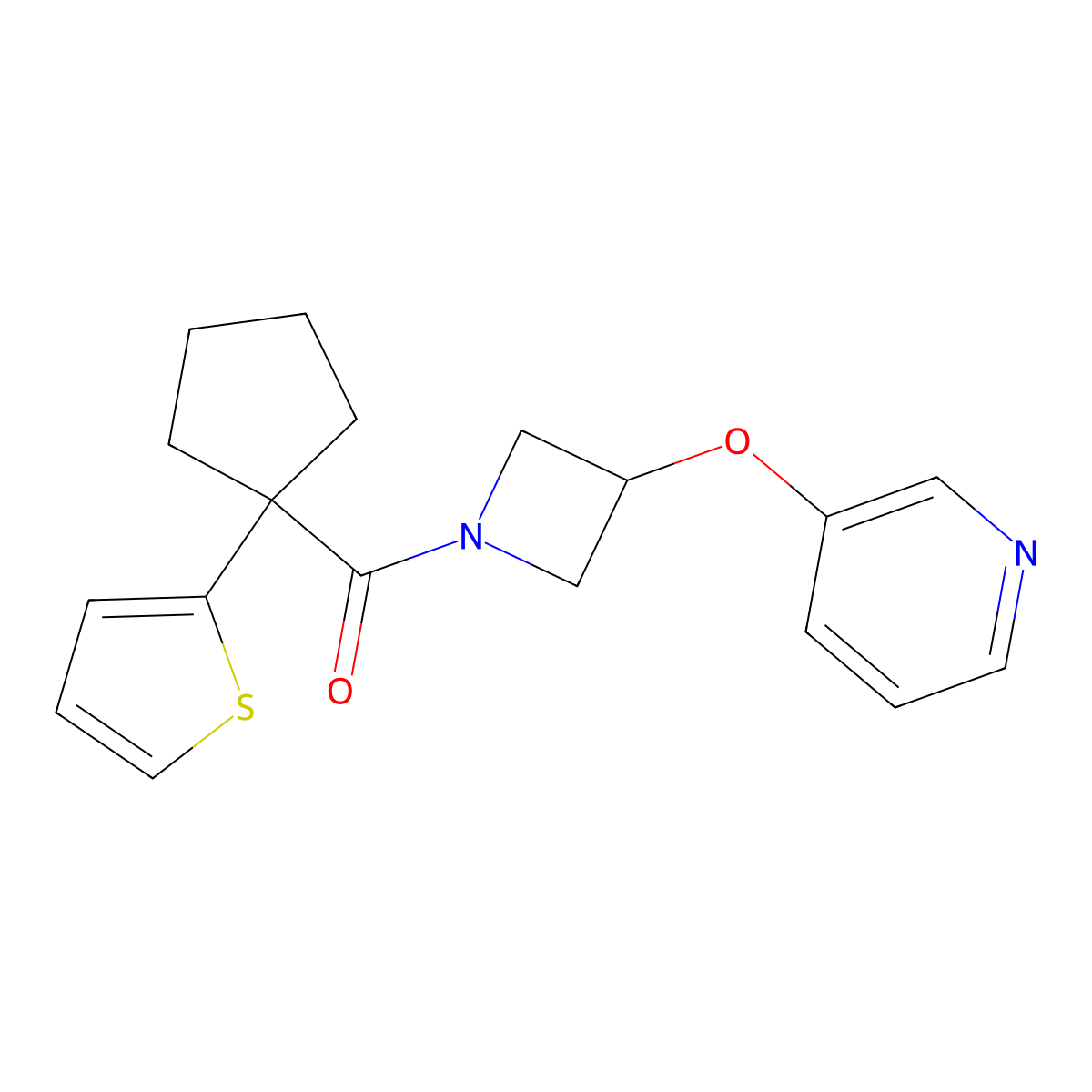 (3-(Pyridin-3-yloxy)azetidin-1-yl)(1-(thiophen-2-yl)cyclopentyl)methanone molecular structure, CAS 1904167-76-5