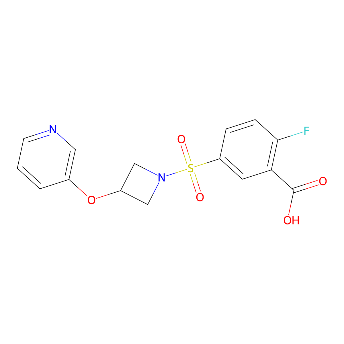 2-Fluoro-5-{[3-(pyridin-3-yloxy)azetidin-1-yl]sulfonyl}benzoic acid molecular structure, CAS 1904168-57-5