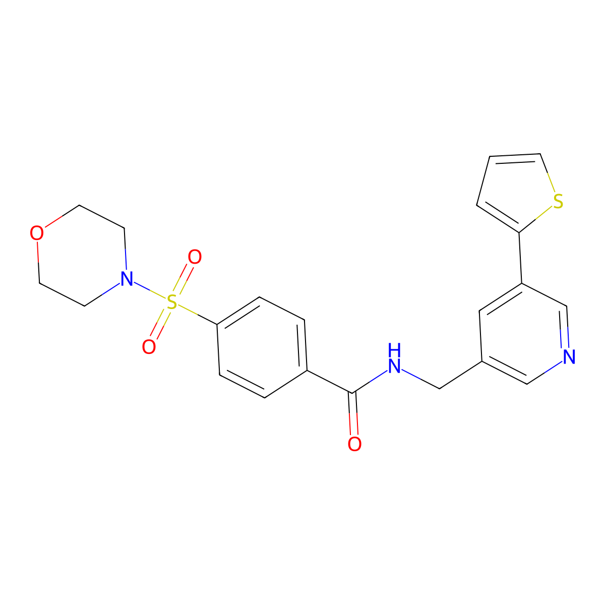 4-(morpholinosulfonyl)-N-((5-(thiophen-2-yl)pyridin-3-yl)methyl)benzamide molecular structure, CAS 1904172-46-8