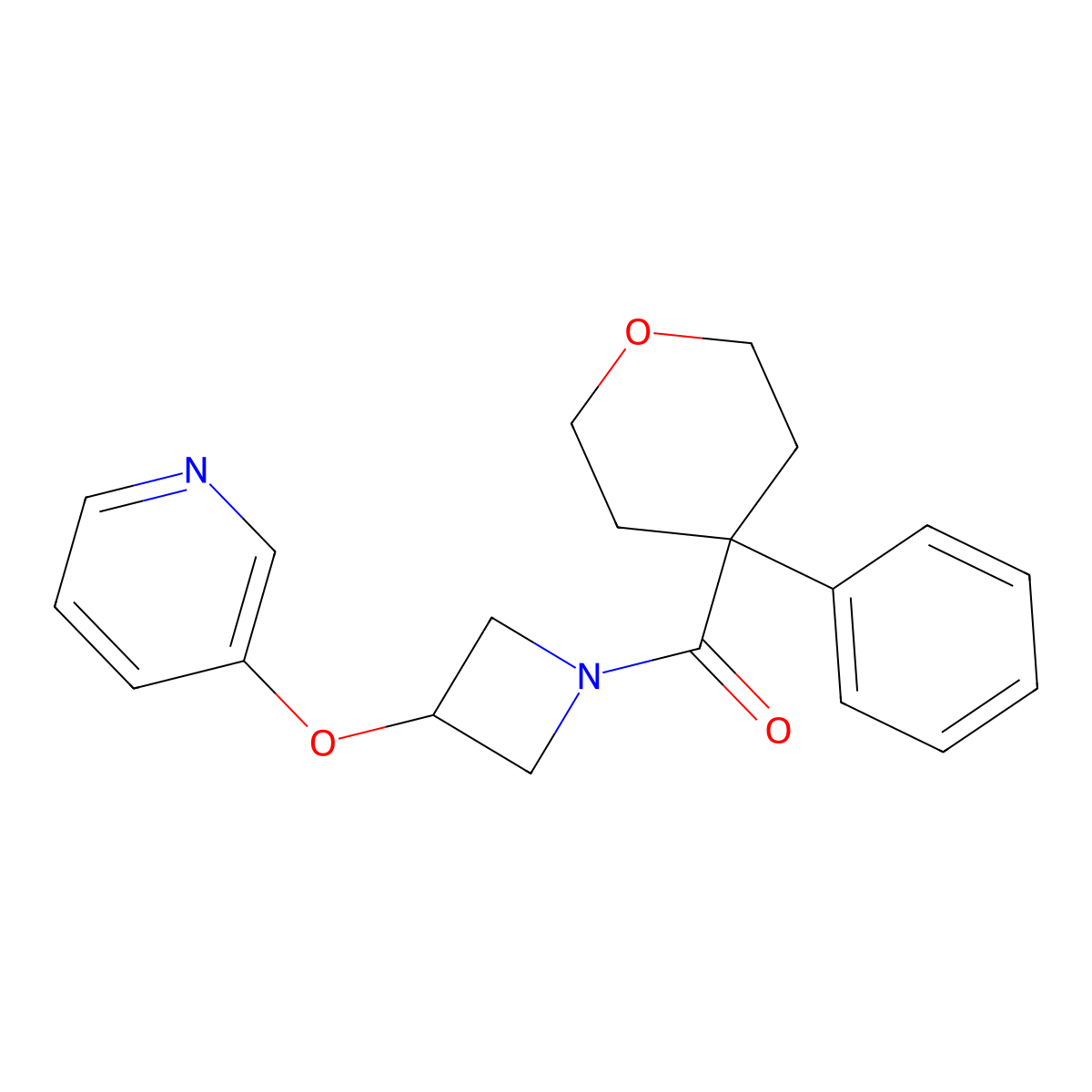 (4-phenyltetrahydro-2H-pyran-4-yl)(3-(pyridin-3-yloxy)azetidin-1-yl)methanone molecular structure, CAS 1904173-05-2