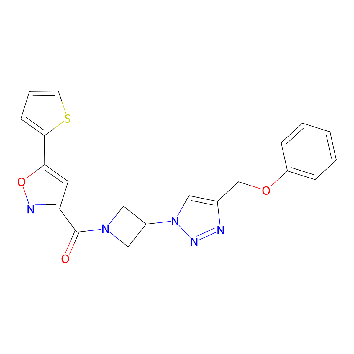 (3-(4-(phenoxymethyl)-1H-1,2,3-triazol-1-yl)azetidin-1-yl)(5-(thiophen-2-yl)isoxazol-3-yl)methanone molecular structure, CAS 1904176-27-7
