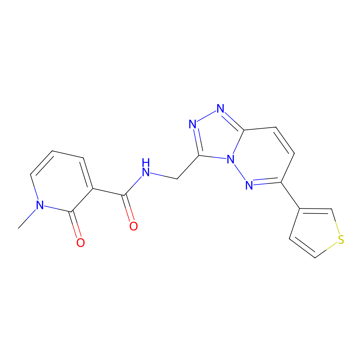 1-methyl-2-oxo-N-((6-(thiophen-3-yl)-[1,2,4]triazolo[4,3-b]pyridazin-3-yl)methyl)-1,2-dihydropyridine-3-carboxamide molecular structure, CAS 1904178-64-8
