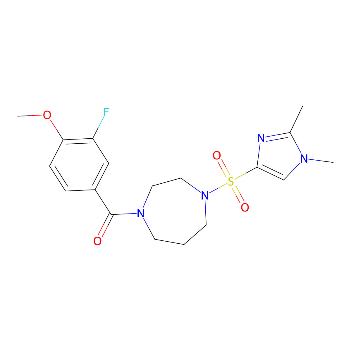 (4-((1,2-dimethyl-1H-imidazol-4-yl)sulfonyl)-1,4-diazepan-1-yl)(3-fluoro-4-methoxyphenyl)methanone molecular structure, CAS 1904179-21-0