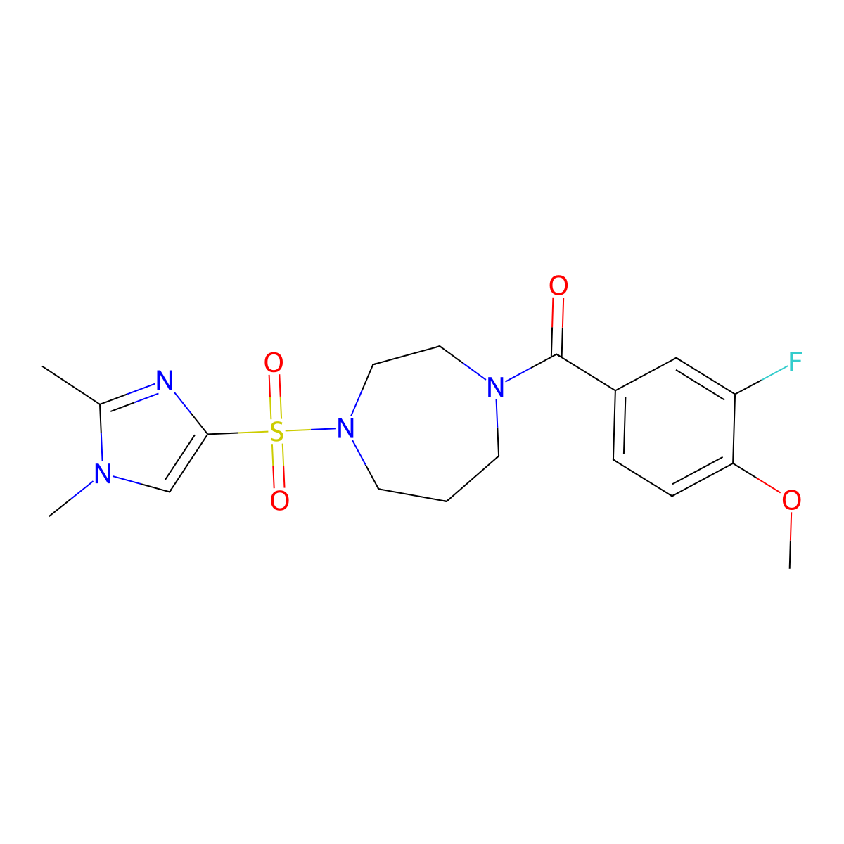(4-((1,2-dimethyl-1H-imidazol-4-yl)sulfonyl)-1,4-diazepan-1-yl)(3-fluoro-4-methoxyphenyl)methanone molecular structure, CAS 1904179-21-0