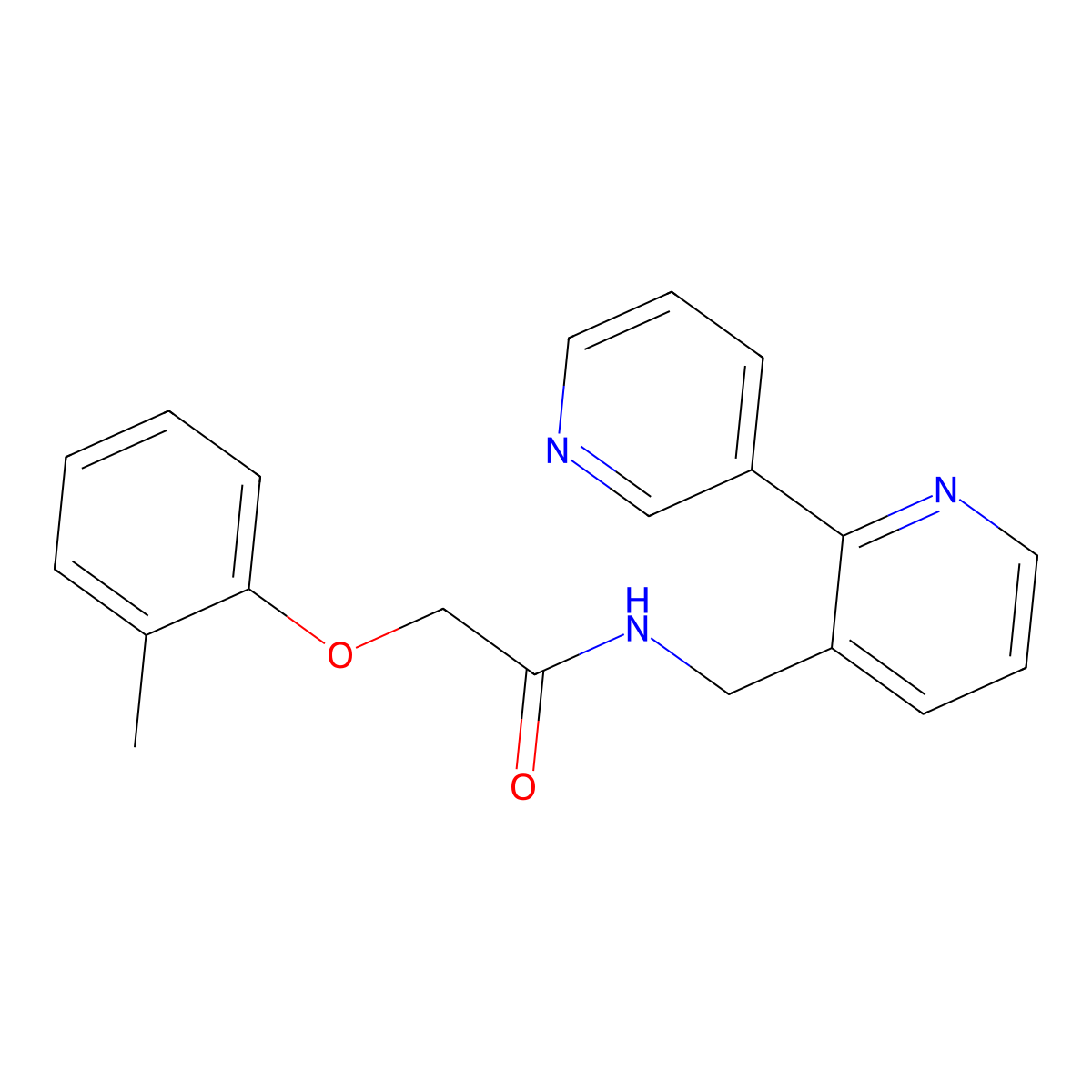 N-({[2,3'-bipyridine]-3-yl}methyl)-2-(2-methylphenoxy)acetamide molecular structure, CAS 1904179-65-2
