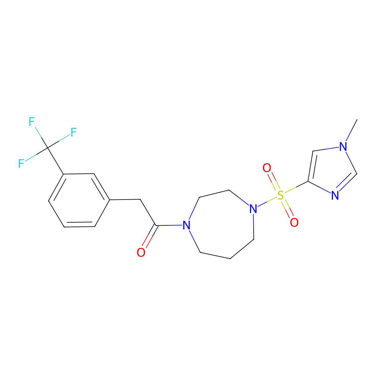 1-(4-((1-methyl-1H-imidazol-4-yl)sulfonyl)-1,4-diazepan-1-yl)-2-(3-(trifluoromethyl)phenyl)ethanone molecular structure, CAS 1904180-70-6