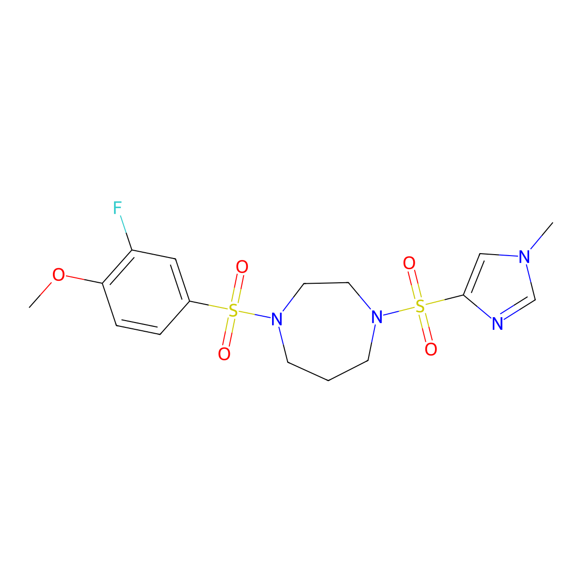 1-((3-fluoro-4-methoxyphenyl)sulfonyl)-4-((1-methyl-1H-imidazol-4-yl)sulfonyl)-1,4-diazepane molecular structure, CAS 1904181-18-5