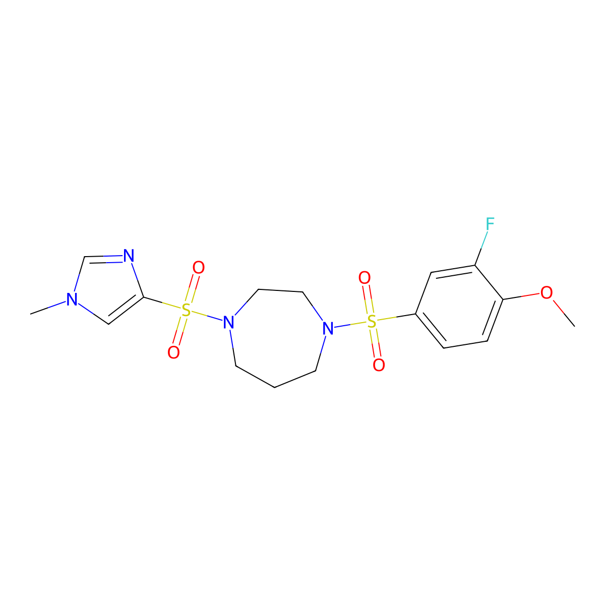 1-((3-fluoro-4-methoxyphenyl)sulfonyl)-4-((1-methyl-1H-imidazol-4-yl)sulfonyl)-1,4-diazepane molecular structure, CAS 1904181-18-5