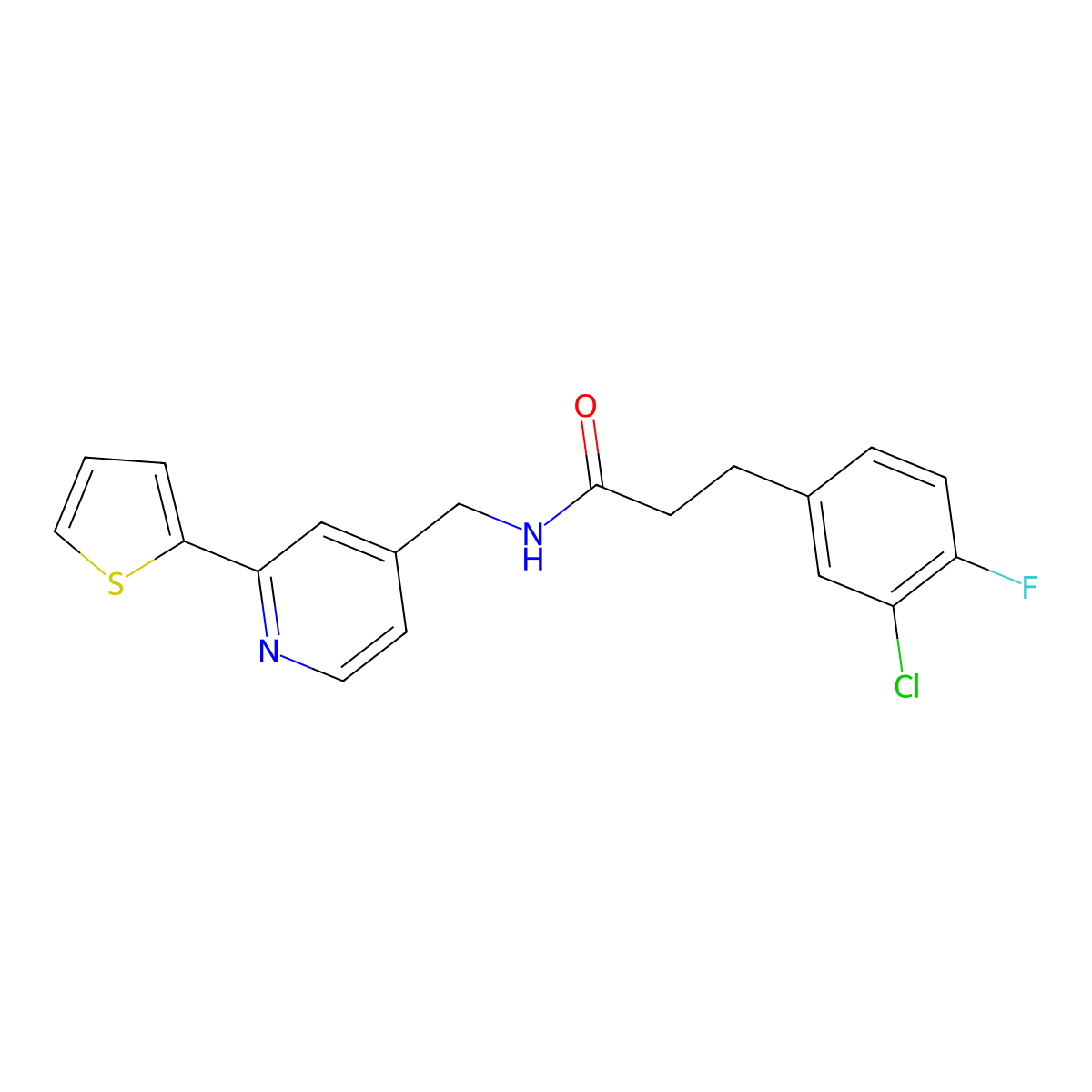 3-(3-chloro-4-fluorophenyl)-N-{[2-(thiophen-2-yl)pyridin-4-yl]methyl}propanamide molecular structure, CAS 1904181-54-9