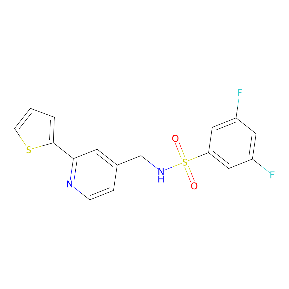3,5-difluoro-N-((2-(thiophen-2-yl)pyridin-4-yl)methyl)benzenesulfonamide molecular structure, CAS 1904182-48-4