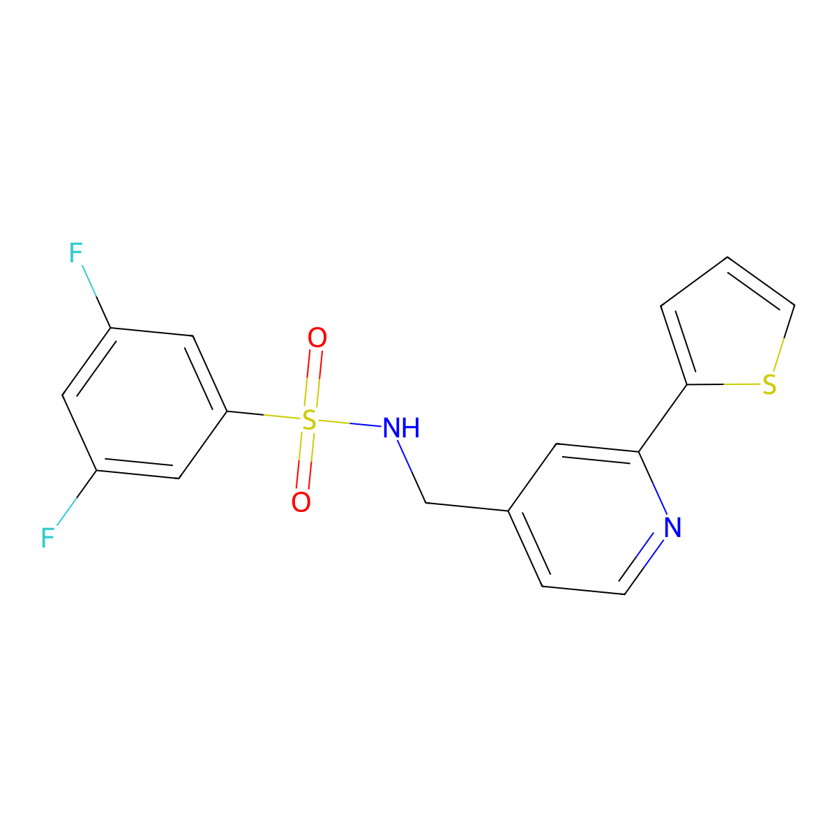 3,5-difluoro-N-((2-(thiophen-2-yl)pyridin-4-yl)methyl)benzenesulfonamide molecular structure, CAS 1904182-48-4