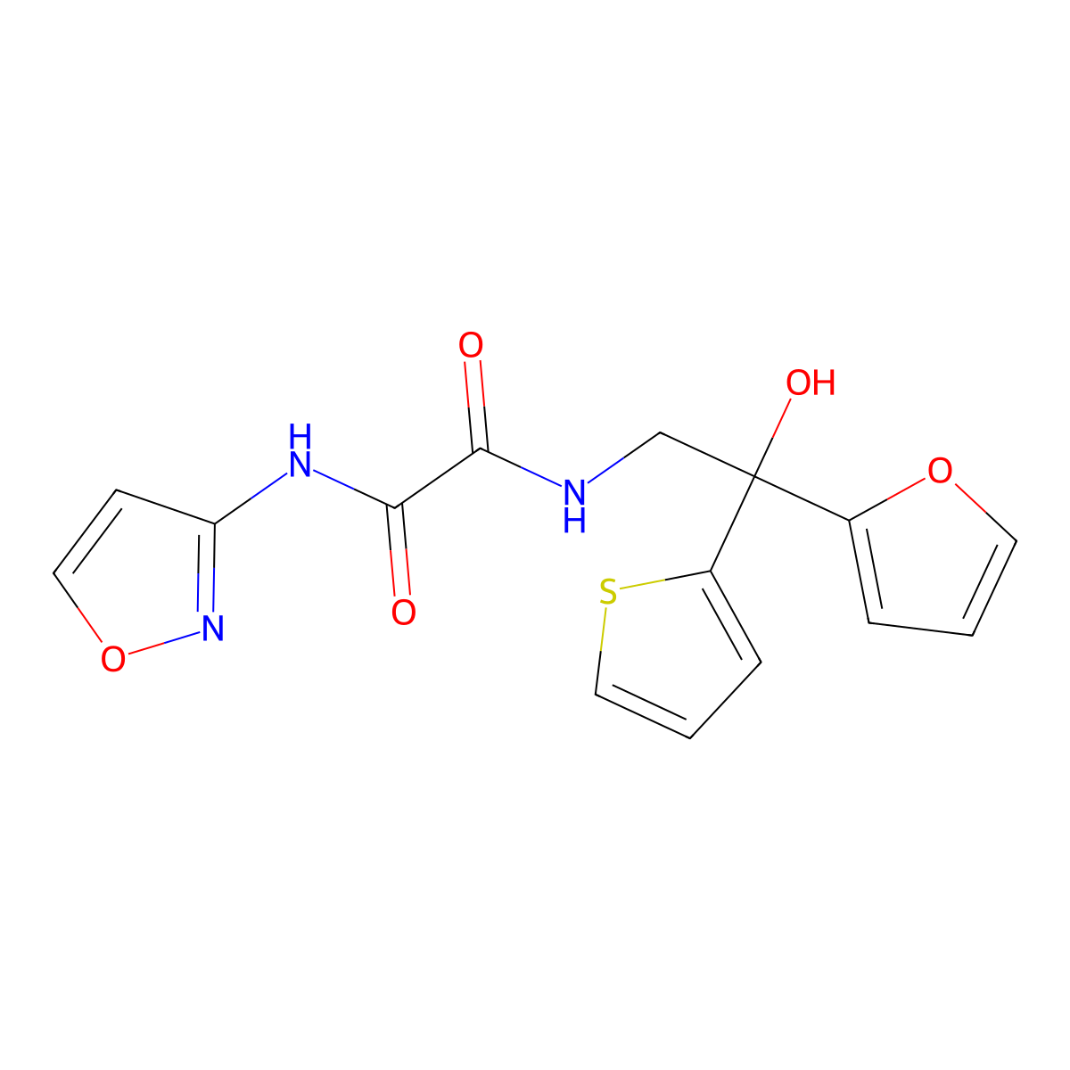 N1-(2-(furan-2-yl)-2-hydroxy-2-(thiophen-2-yl)ethyl)-N2-(isoxazol-3-yl)oxalamide molecular structure, CAS 1904182-94-0