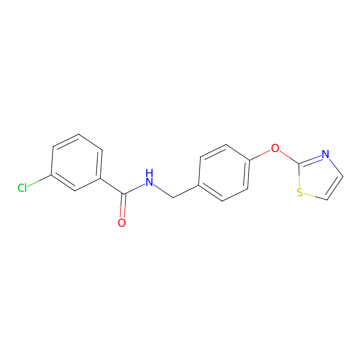 3-chloro-N-(4-(thiazol-2-yloxy)benzyl)benzamide molecular structure, CAS 1904184-29-7