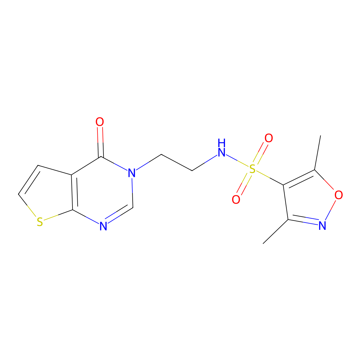 3,5-dimethyl-N-(2-(4-oxothieno[2,3-d]pyrimidin-3(4H)-yl)ethyl)isoxazole-4-sulfonamide molecular structure, CAS 1904186-43-1