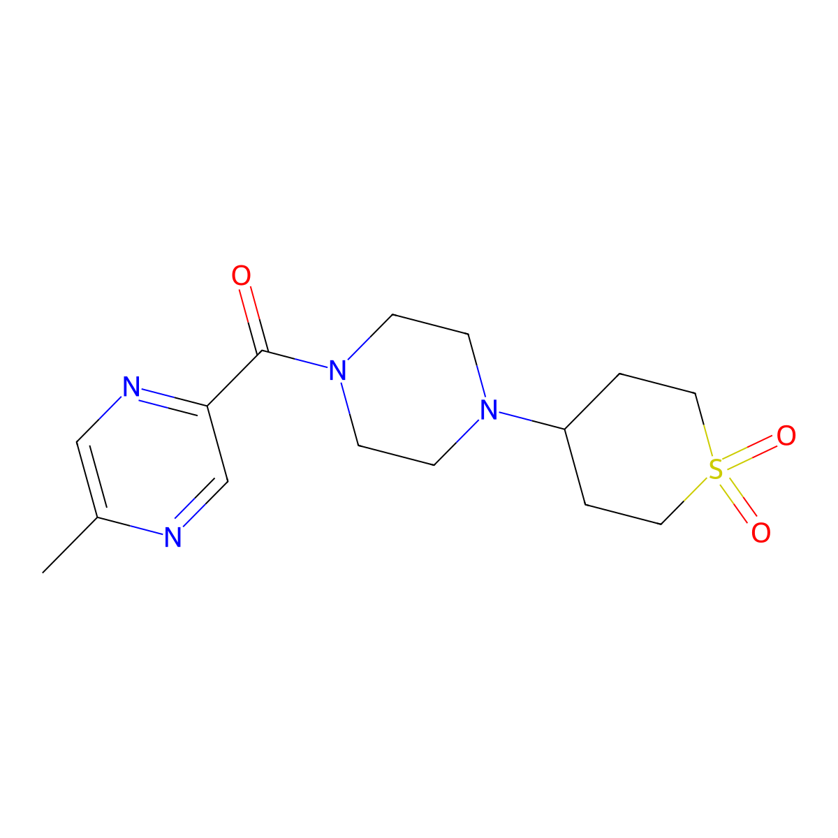(4-(1,1-dioxidotetrahydro-2H-thiopyran-4-yl)piperazin-1-yl)(5-methylpyrazin-2-yl)methanone molecular structure, CAS 1904186-97-5