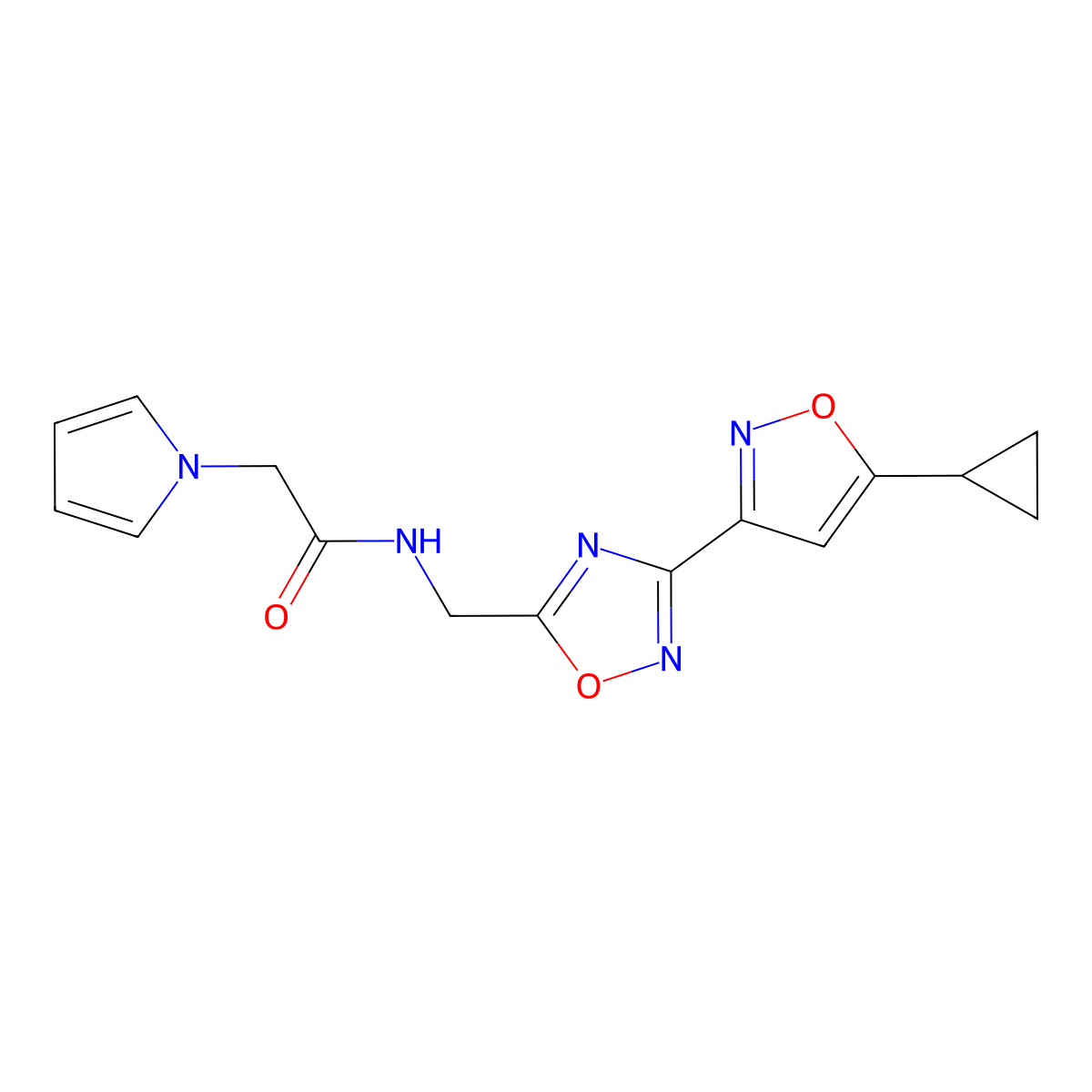 N-((3-(5-cyclopropylisoxazol-3-yl)-1,2,4-oxadiazol-5-yl)methyl)-2-(1H-pyrrol-1-yl)acetamide molecular structure, CAS 1904187-54-7