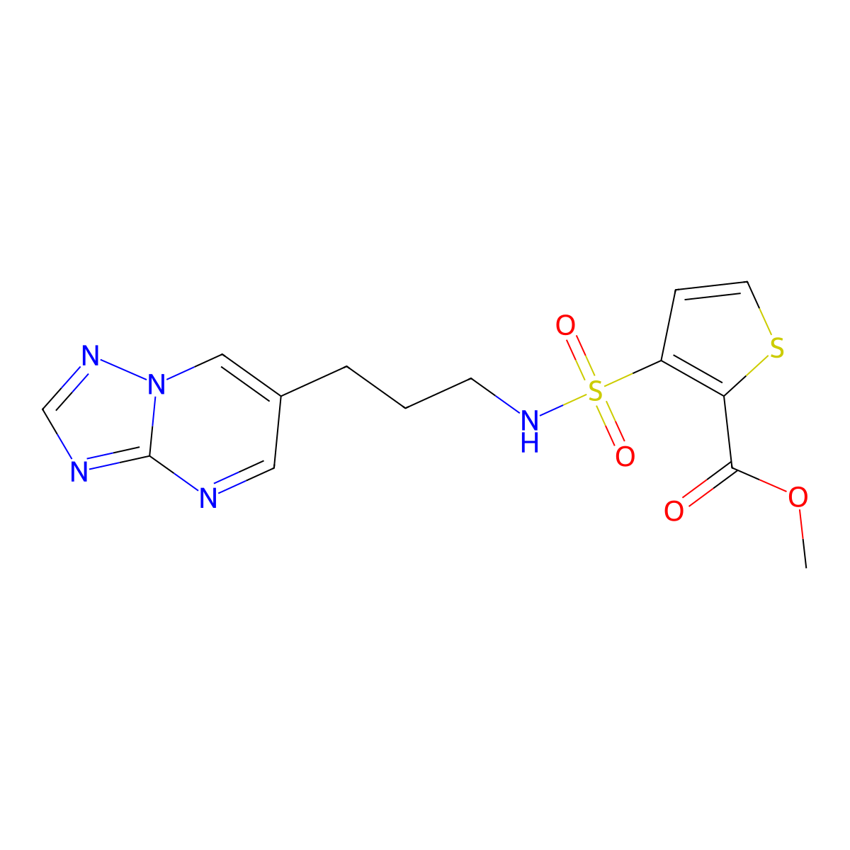 methyl 3-(N-(3-([1,2,4]triazolo[1,5-a]pyrimidin-6-yl)propyl)sulfamoyl)thiophene-2-carboxylate molecular structure, CAS 1904189-28-1