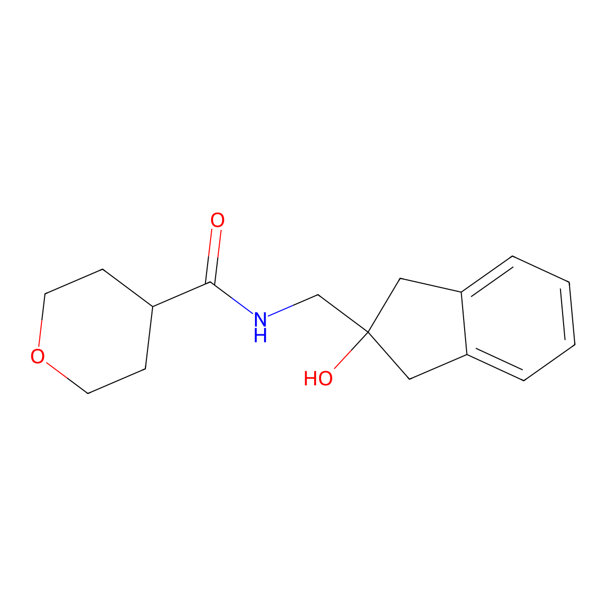 N-[(2-hydroxy-2,3-dihydro-1H-inden-2-yl)methyl]oxane-4-carboxamide molecular structure, CAS 1904190-96-0