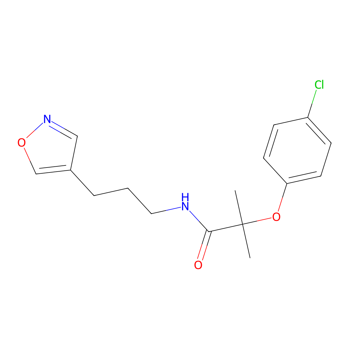 2-(4-chlorophenoxy)-N-(3-(isoxazol-4-yl)propyl)-2-methylpropanamide molecular structure, CAS 1904194-29-1