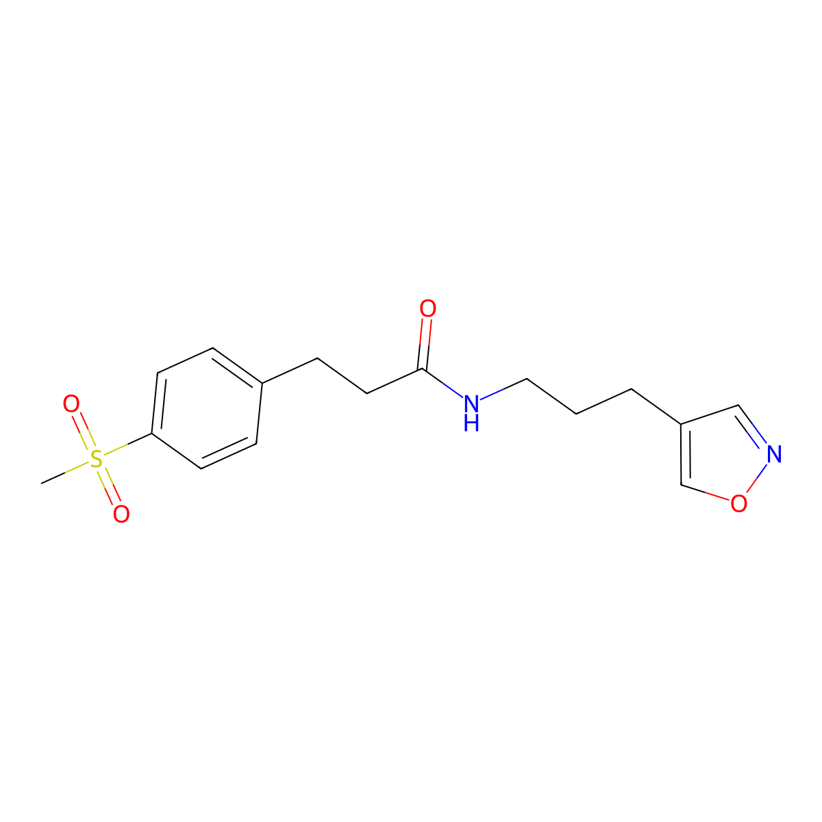 N-(3-(isoxazol-4-yl)propyl)-3-(4-(methylsulfonyl)phenyl)propanamide molecular structure, CAS 1904194-50-8