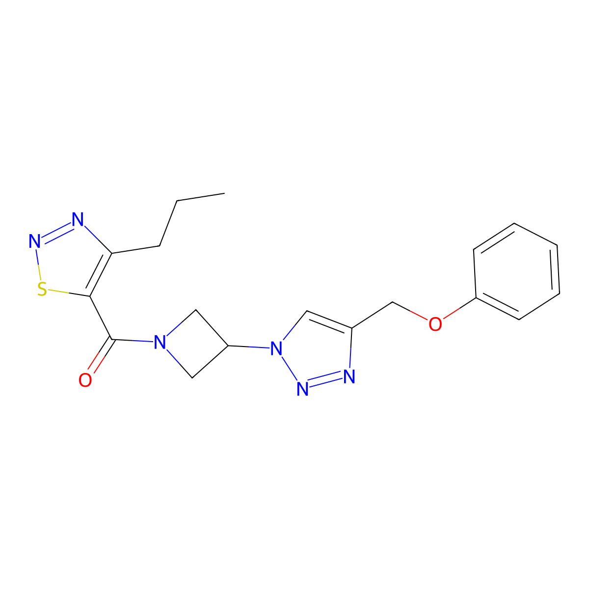 (3-(4-(phenoxymethyl)-1H-1,2,3-triazol-1-yl)azetidin-1-yl)(4-propyl-1,2,3-thiadiazol-5-yl)methanone molecular structure, CAS 1904196-13-9