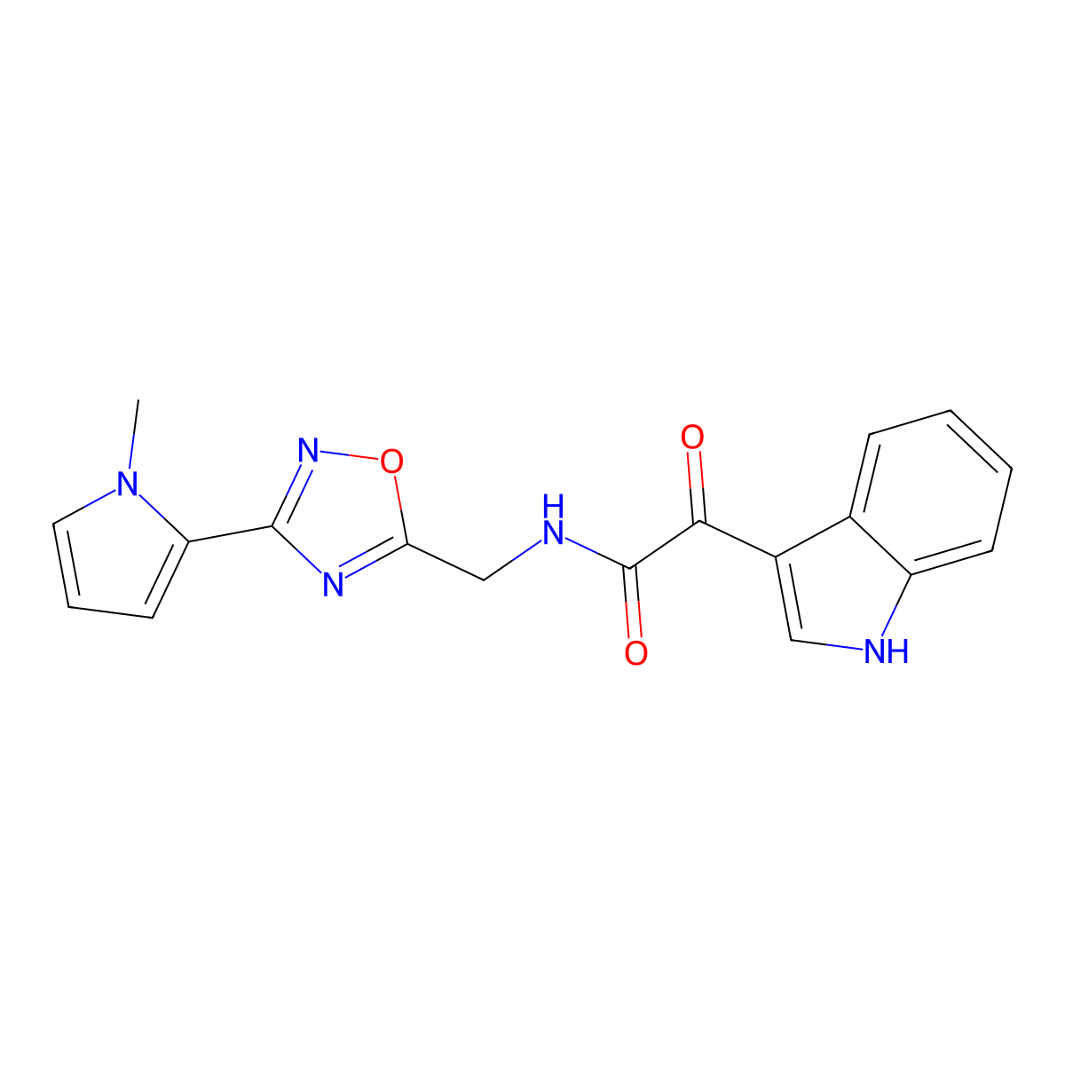 2-(1H-indol-3-yl)-N-((3-(1-methyl-1H-pyrrol-2-yl)-1,2,4-oxadiazol-5-yl)methyl)-2-oxoacetamide molecular structure, CAS 1904198-50-0