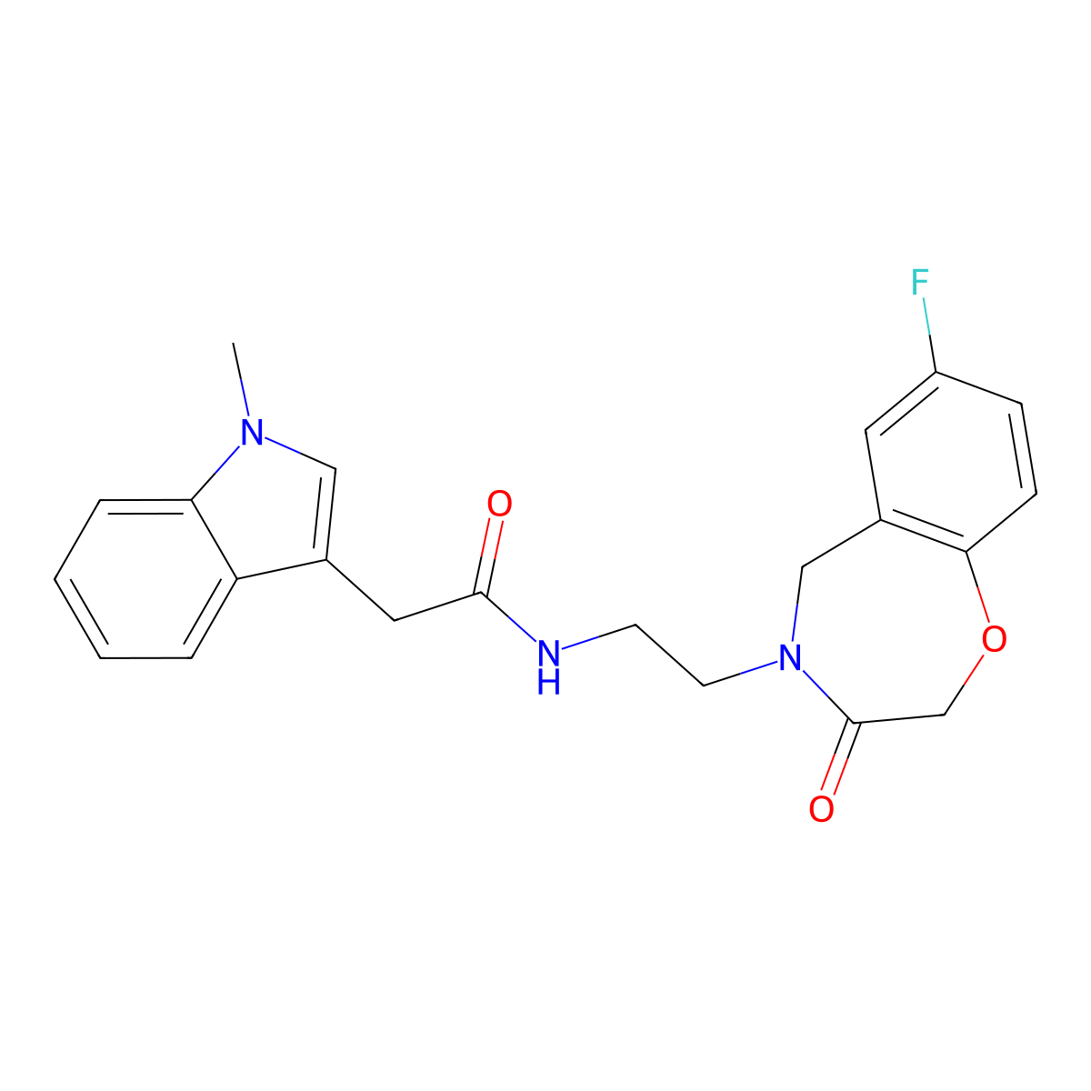 N-(2-(7-fluoro-3-oxo-2,3-dihydrobenzo[f][1,4]oxazepin-4(5H)-yl)ethyl)-2-(1-methyl-1H-indol-3-yl)acetamide molecular structure, CAS 1904199-01-4