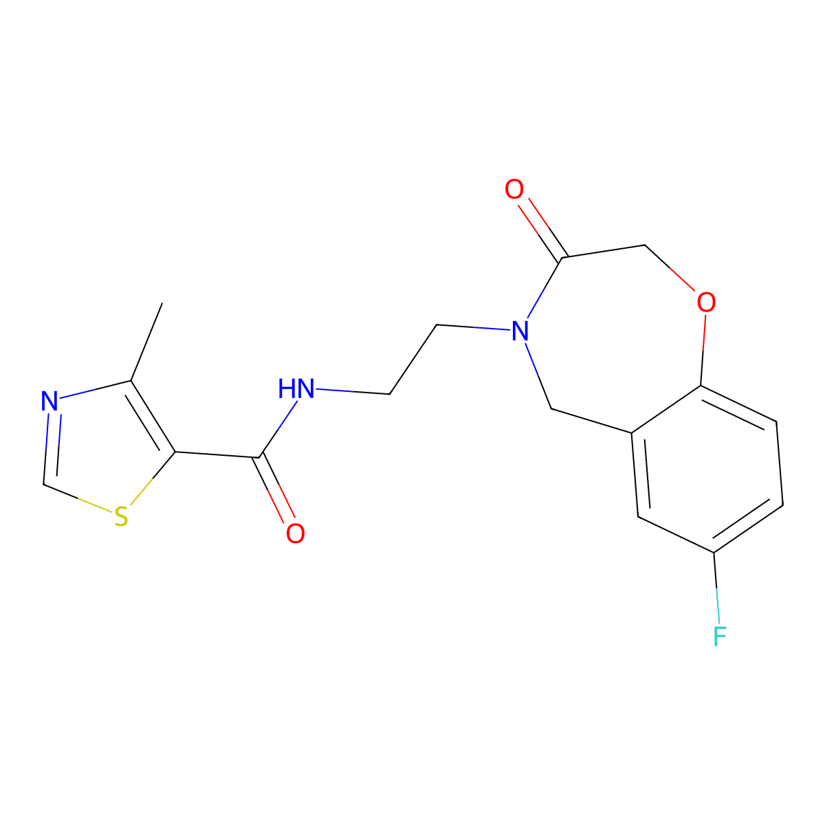 N-(2-(7-fluoro-3-oxo-2,3-dihydrobenzo[f][1,4]oxazepin-4(5H)-yl)ethyl)-4-methylthiazole-5-carboxamide molecular structure, CAS 1904199-21-8