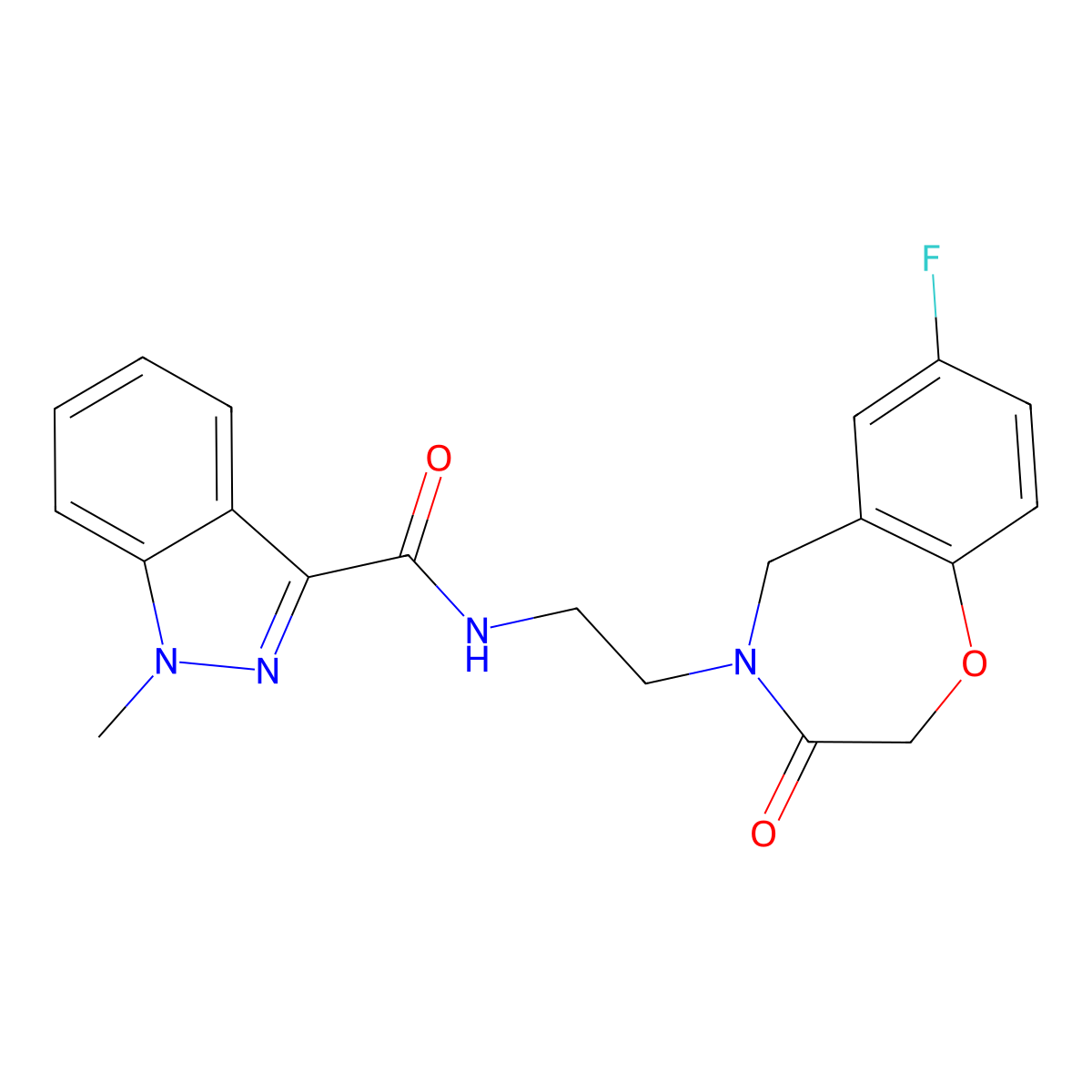 N-(2-(7-fluoro-3-oxo-2,3-dihydrobenzo[f][1,4]oxazepin-4(5H)-yl)ethyl)-1-methyl-1H-indazole-3-carboxamide molecular structure, CAS 1904199-26-3
