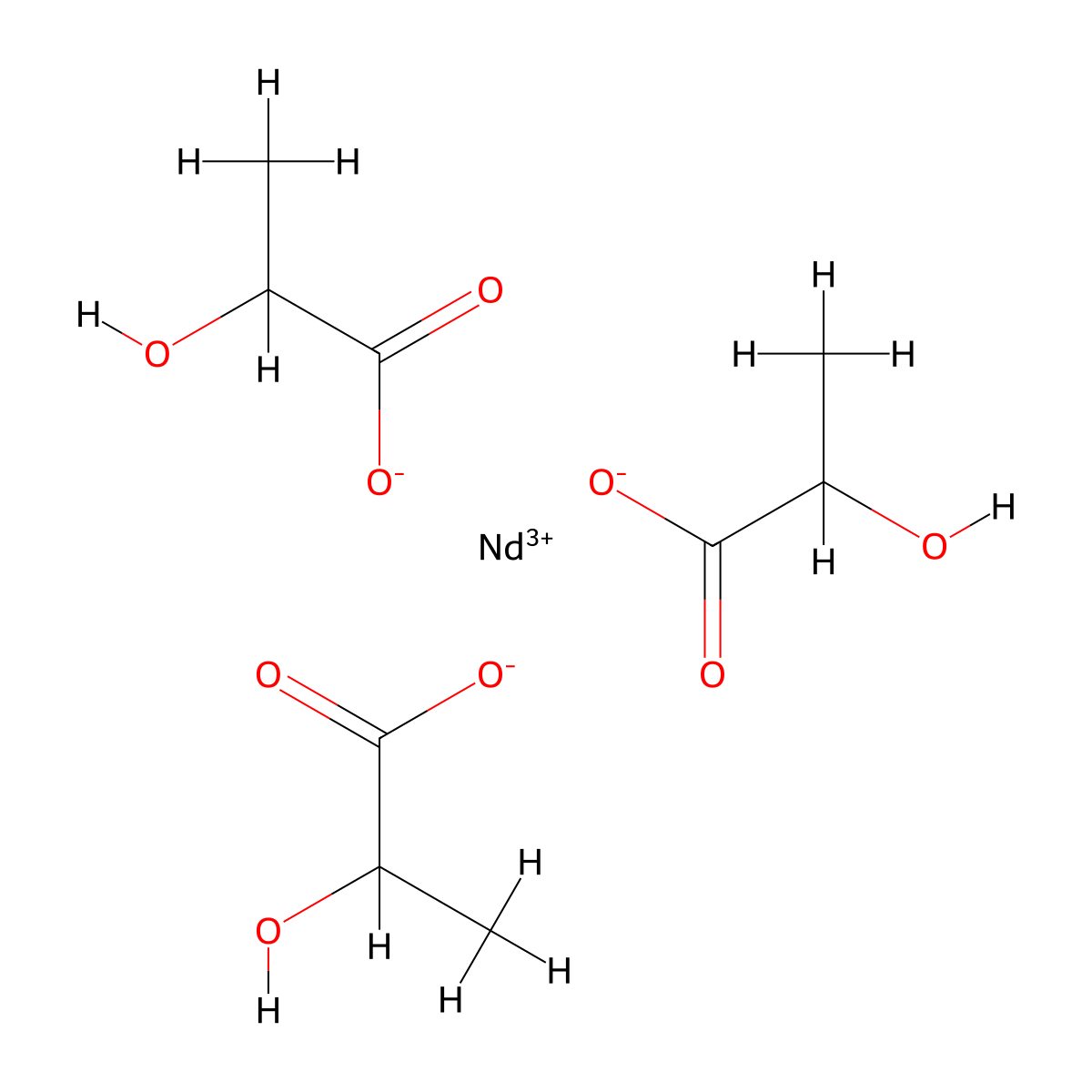 Neodymium tris(2-hydroxypropanoate) molecular structure, CAS 19042-19-4