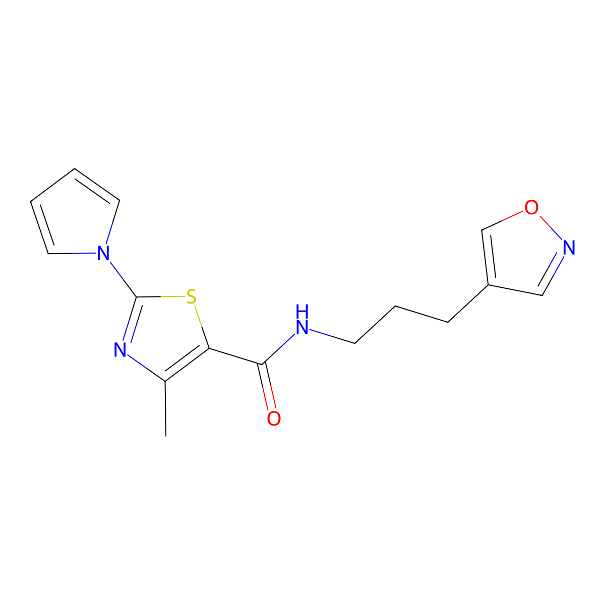 N-(3-(isoxazol-4-yl)propyl)-4-methyl-2-(1H-pyrrol-1-yl)thiazole-5-carboxamide molecular structure, CAS 1904202-29-4