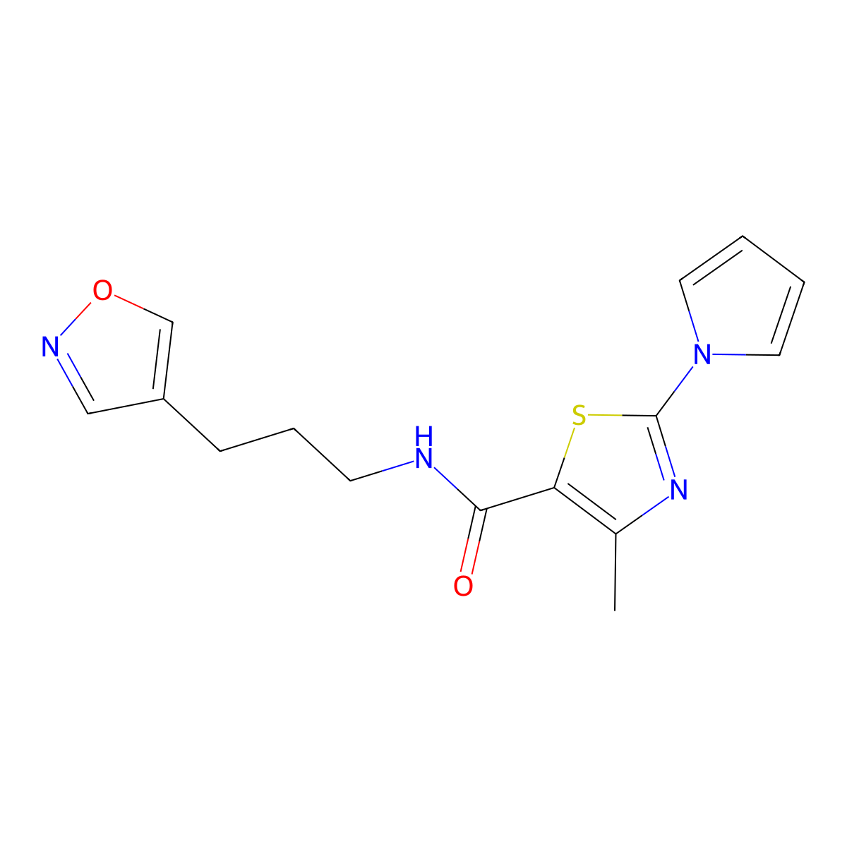 N-(3-(isoxazol-4-yl)propyl)-4-methyl-2-(1H-pyrrol-1-yl)thiazole-5-carboxamide molecular structure, CAS 1904202-29-4