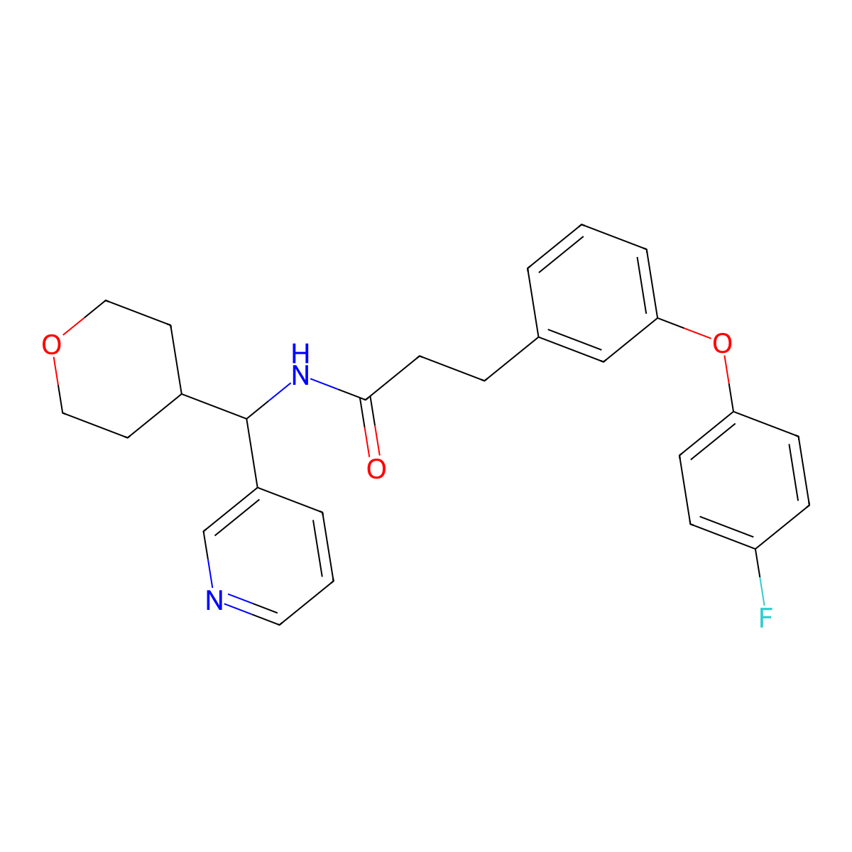3-(3-(4-fluorophenoxy)phenyl)-N-(pyridin-3-yl(tetrahydro-2H-pyran-4-yl)methyl)propanamide molecular structure, CAS 1904203-46-8