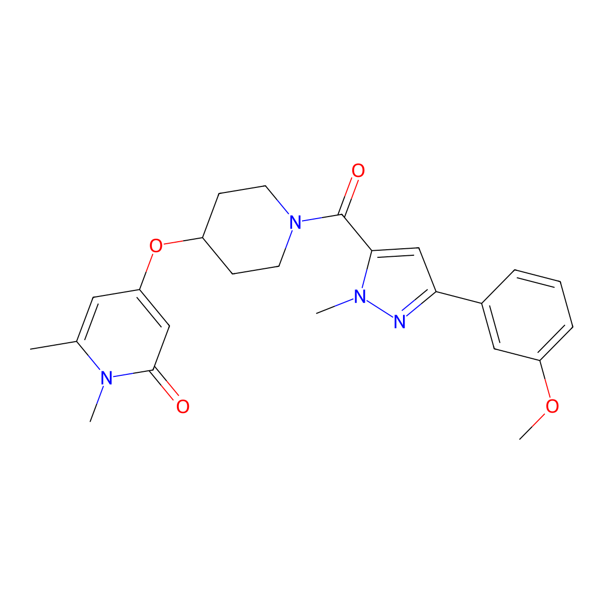 4-((1-(3-(3-methoxyphenyl)-1-methyl-1H-pyrazole-5-carbonyl)piperidin-4-yl)oxy)-1,6-dimethylpyridin-2(1H)-one molecular structure, CAS 1904205-42-0